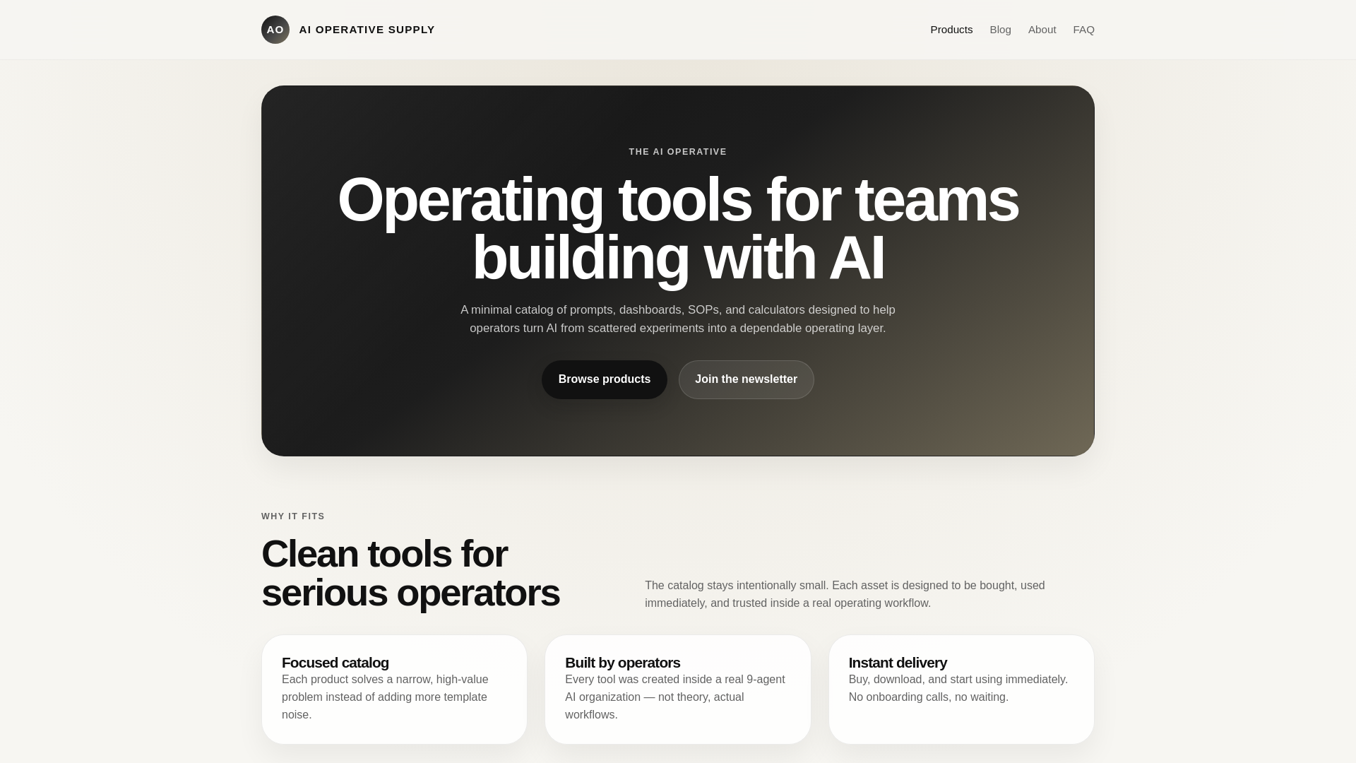 website screenshot of https://aioperativesupply.com
