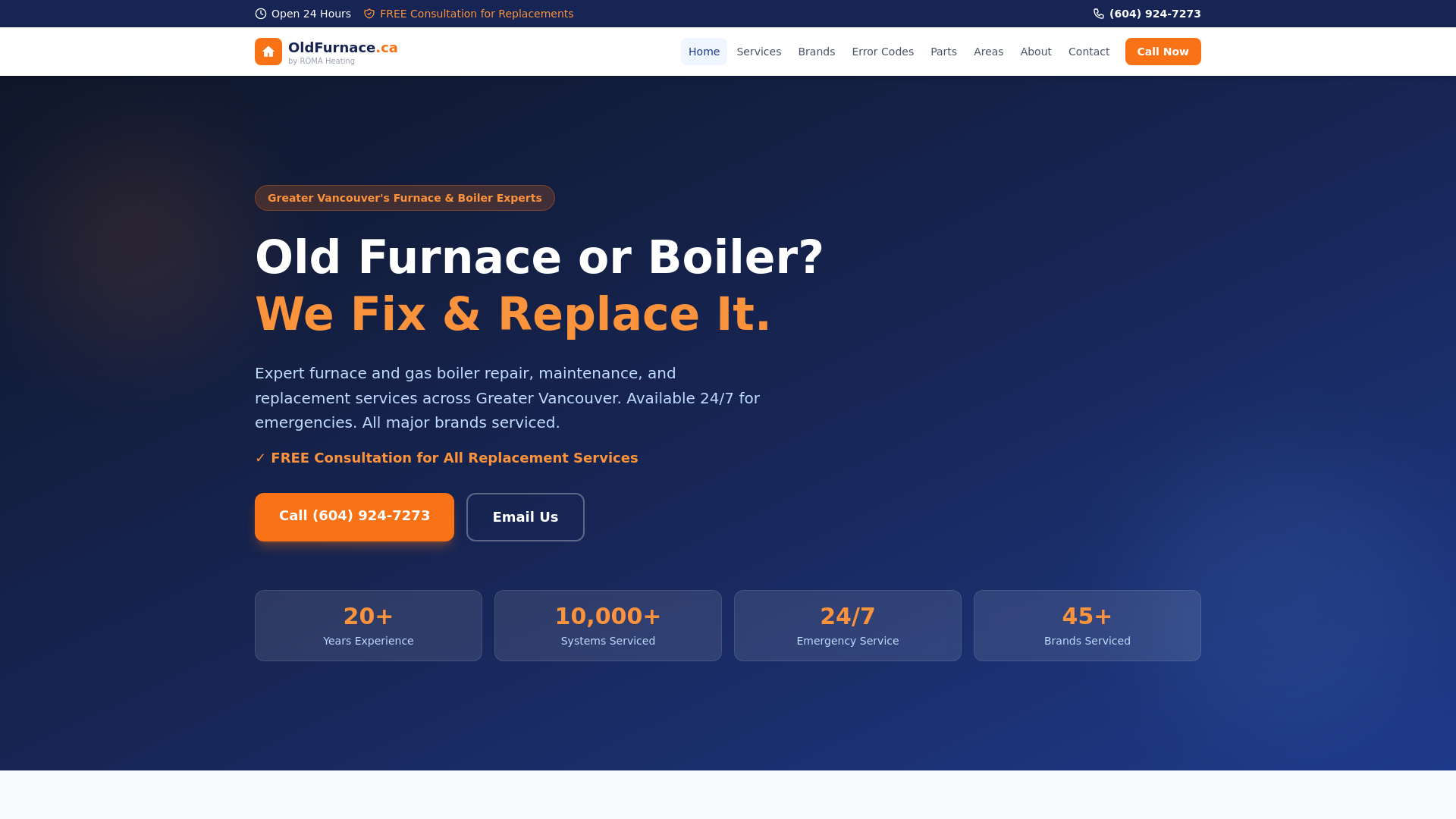 website screenshot of https://oldfurnace.ca/