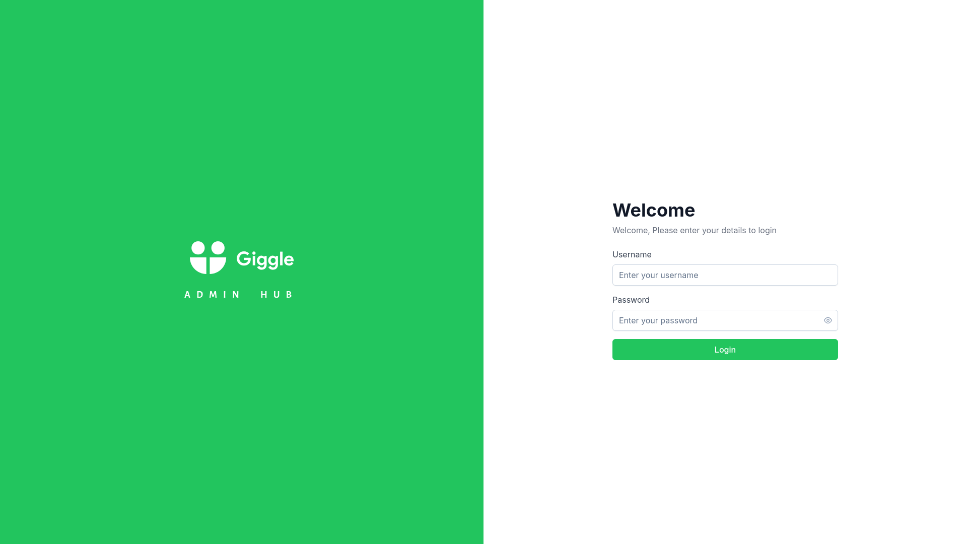 website screenshot of https://giggle-admin-staging.pages.dev/