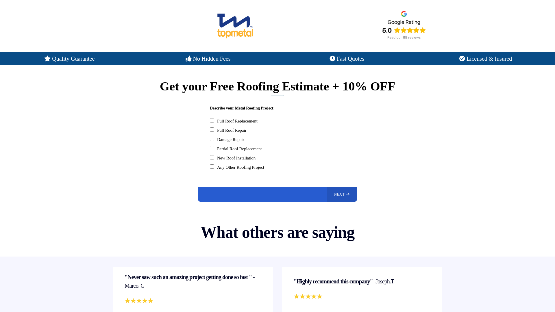 website screenshot of https://top-metal-roofing.com