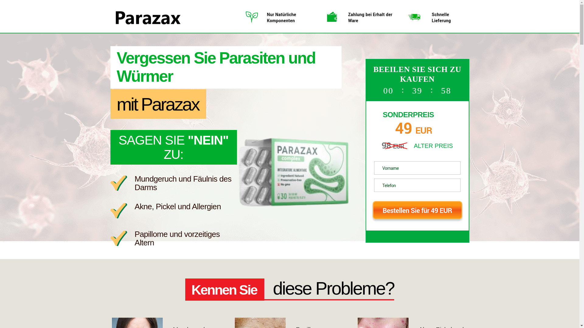 website screenshot of https://parazax-de.store/