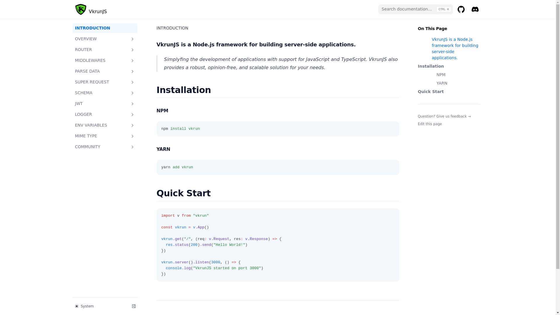 website screenshot of https://vkrunjs.org/