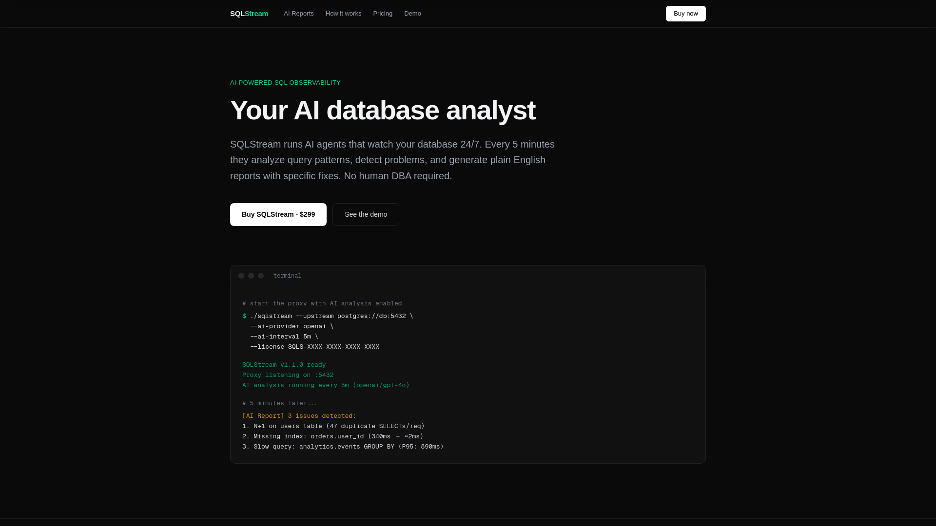 website screenshot of https://sql-stream.com/