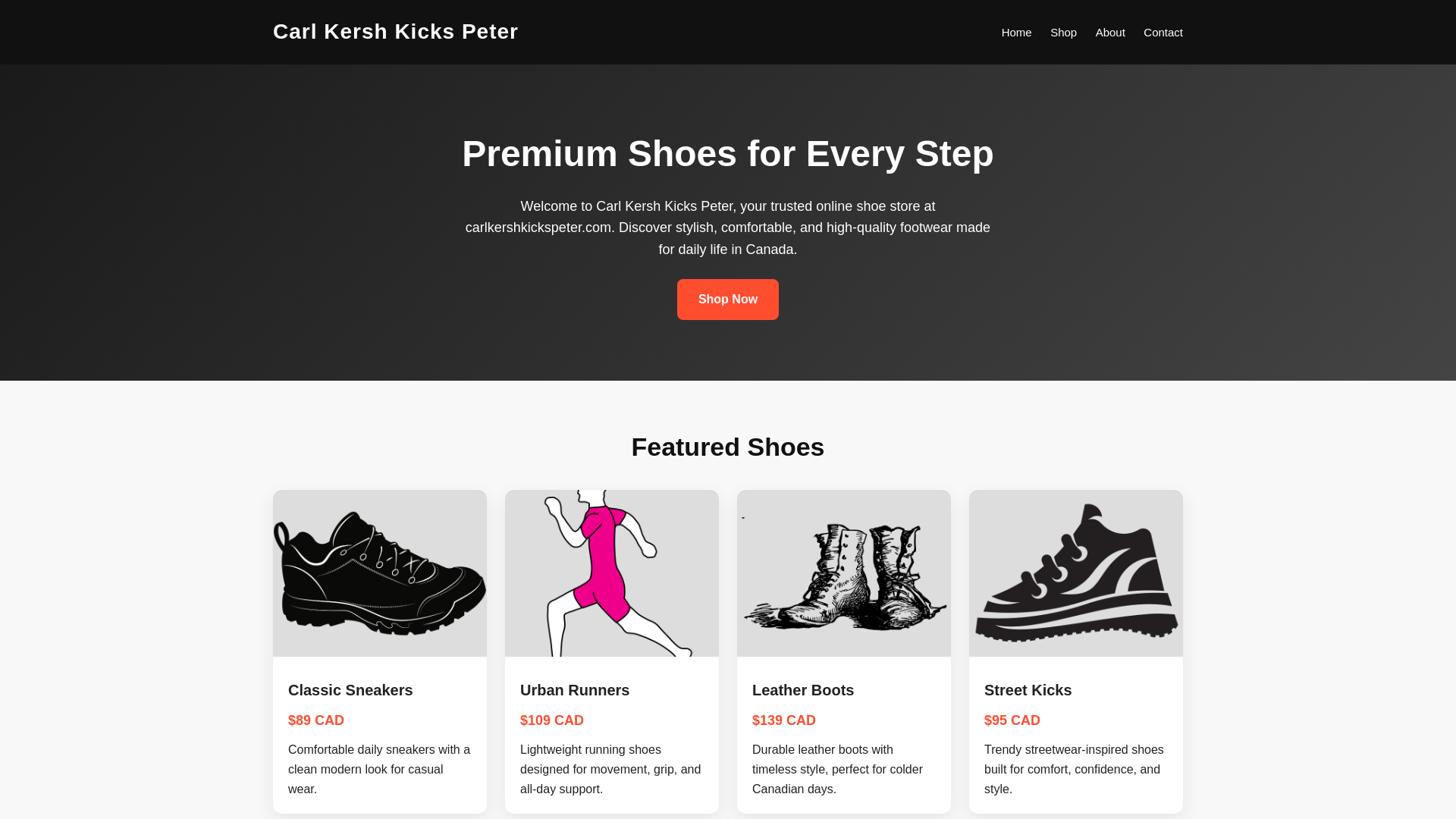 website screenshot of https://carlkershkickspeter.com