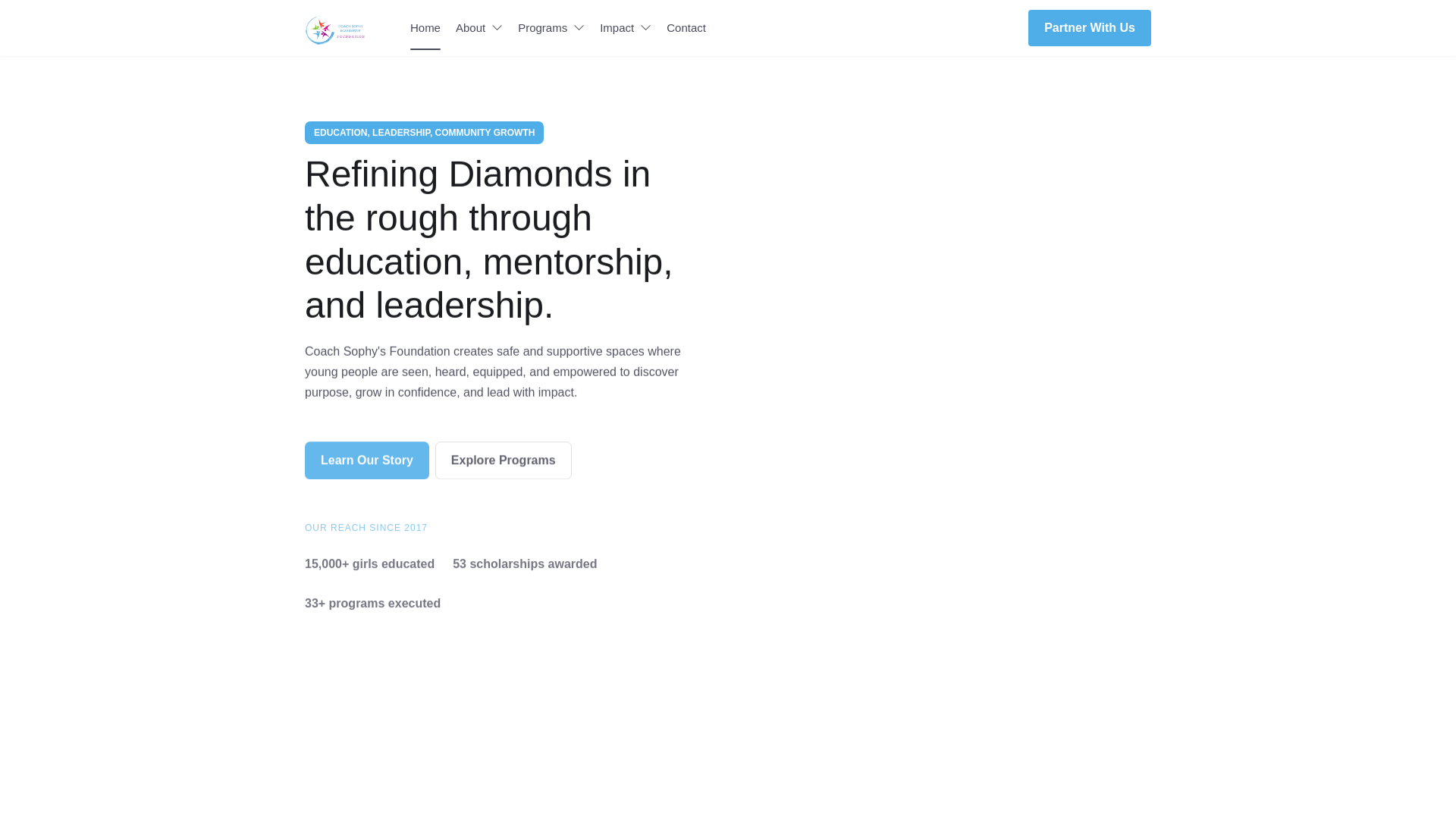 website screenshot of https://coachsophyfoundation.org/