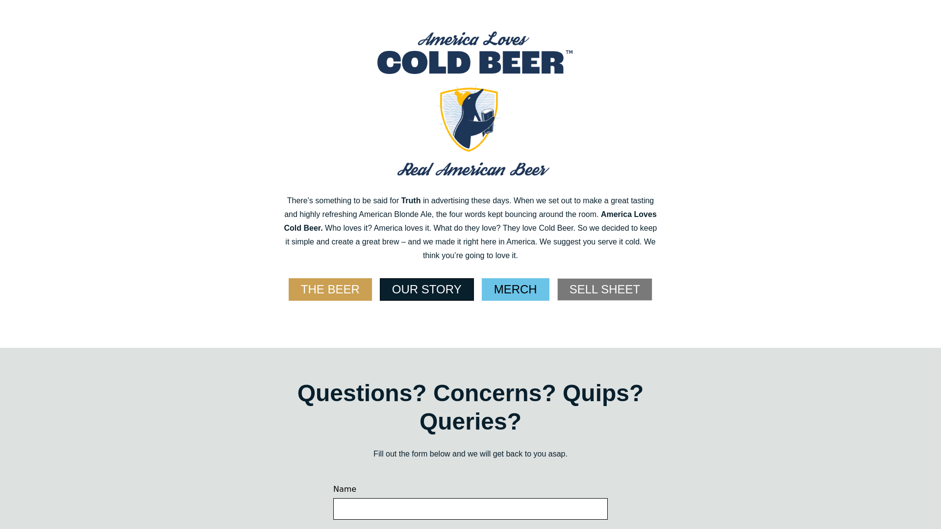 website screenshot of https://americalovescoldbeer.beer/
