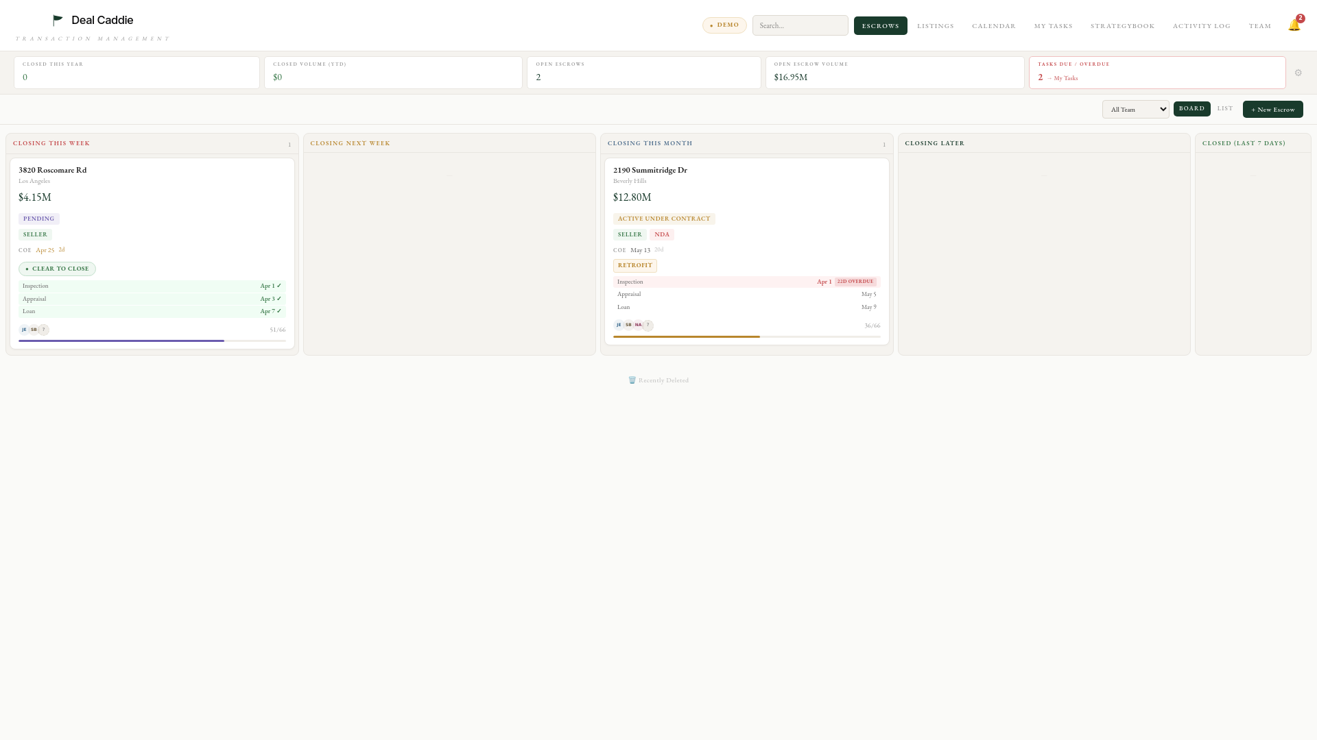 website screenshot of https://dealcaddie.io/