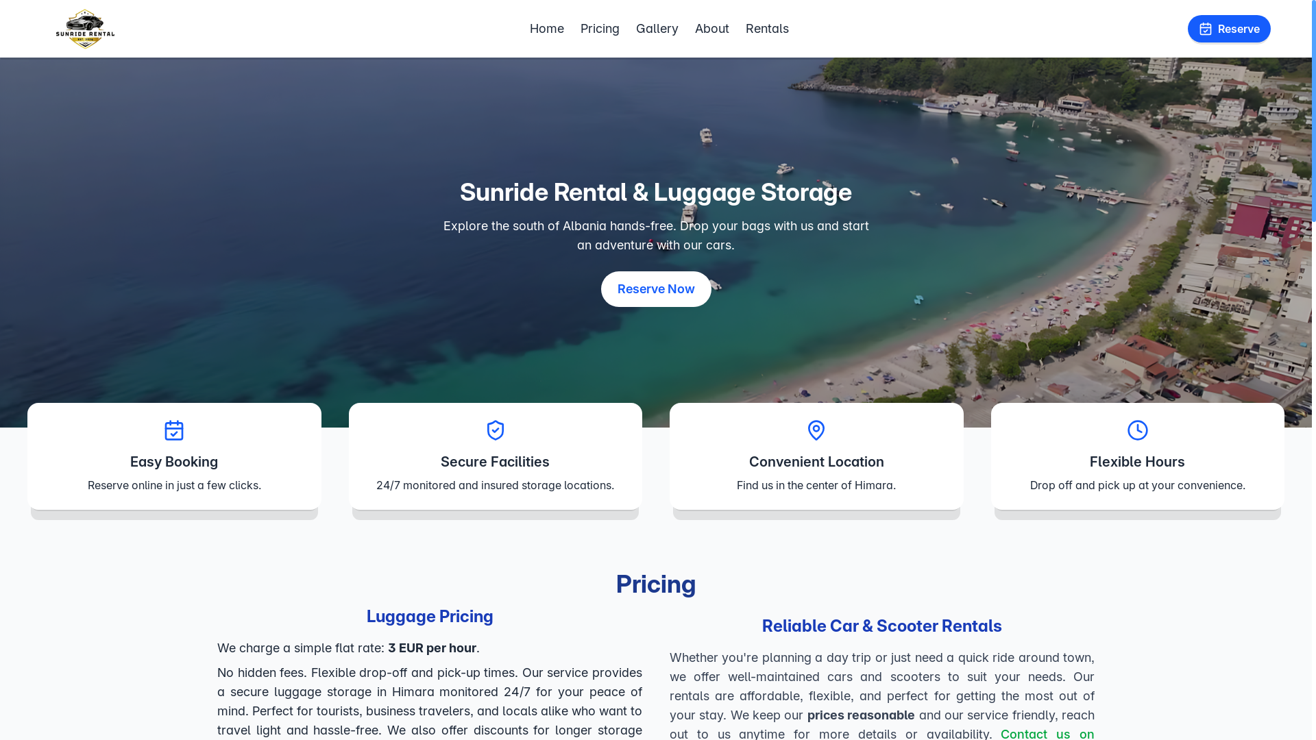 website screenshot of https://sunridehimara.com/