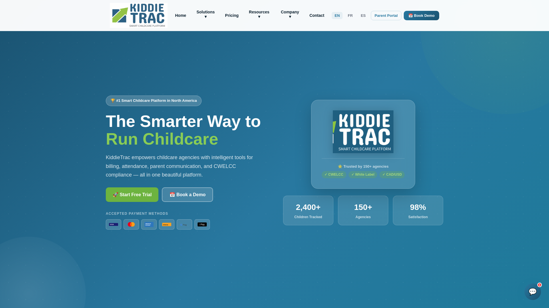website screenshot of https://kiddietrac.com