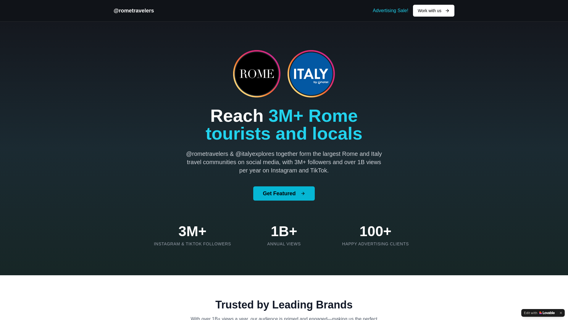 website screenshot of https://rome-travelers.com/