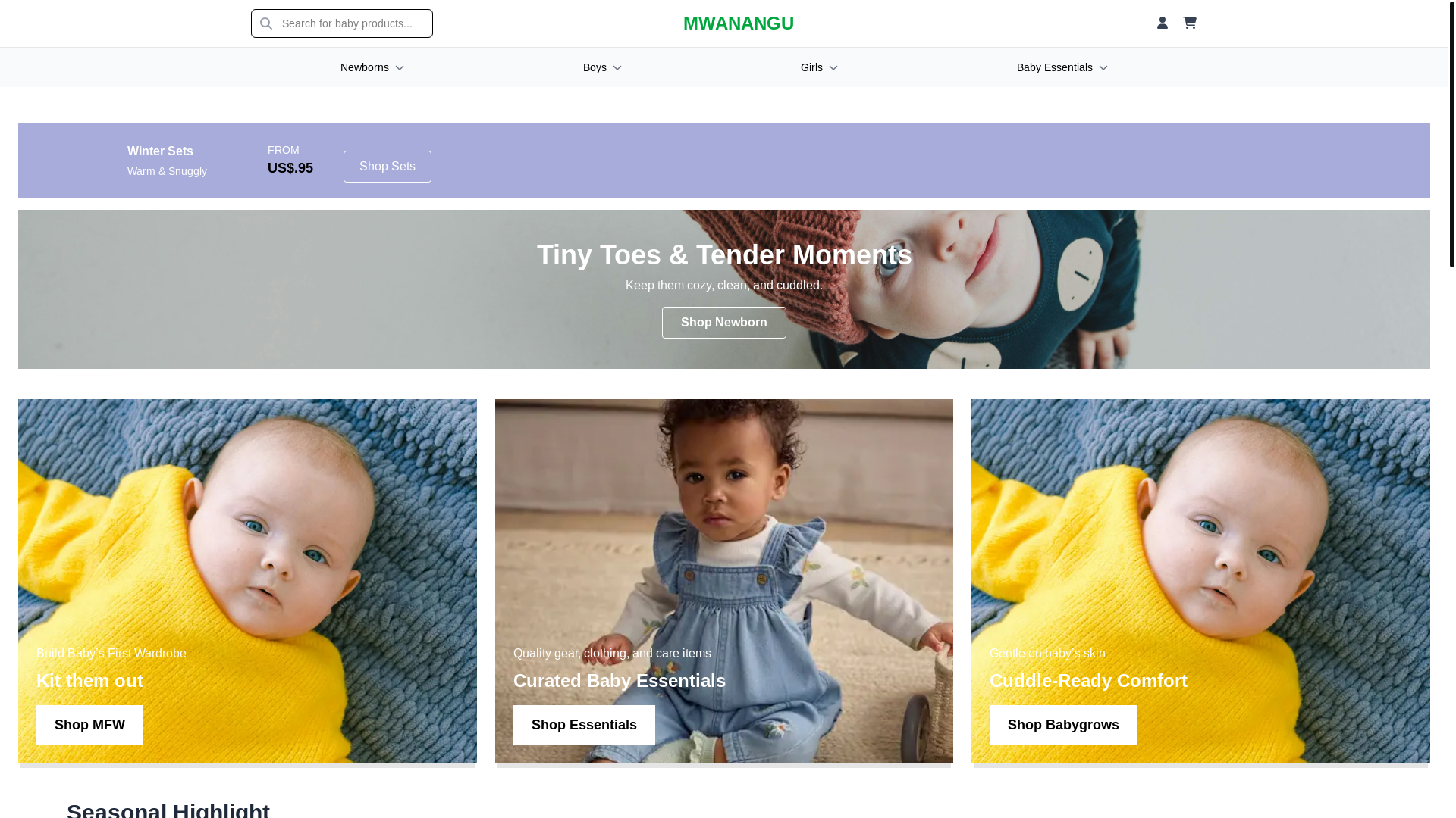 website screenshot of https://mwanangubabywear.co.zw/