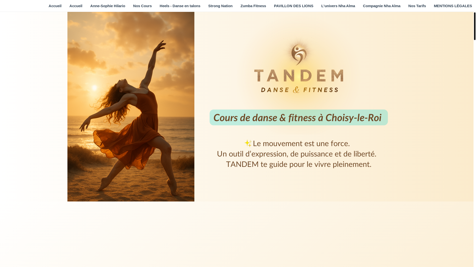 website screenshot of https://tandemdansefitness.com/