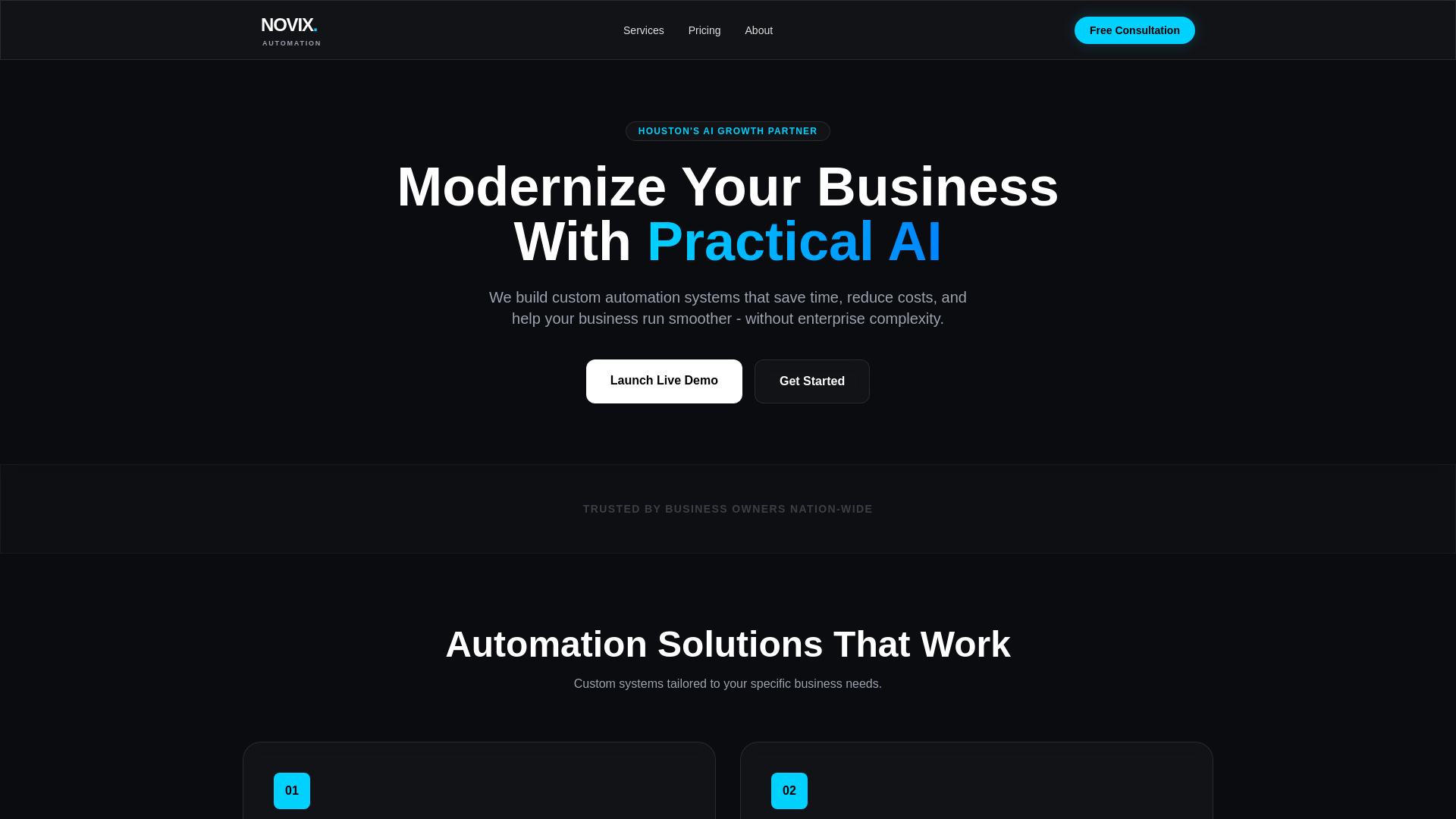 website screenshot of https://novixautomation.com/
