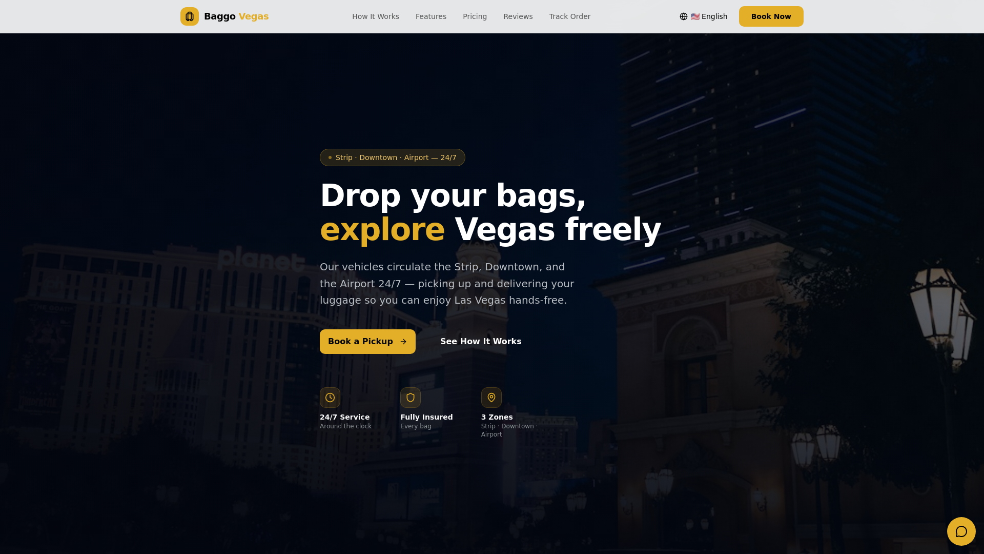 website screenshot of https://baggovegas.com/