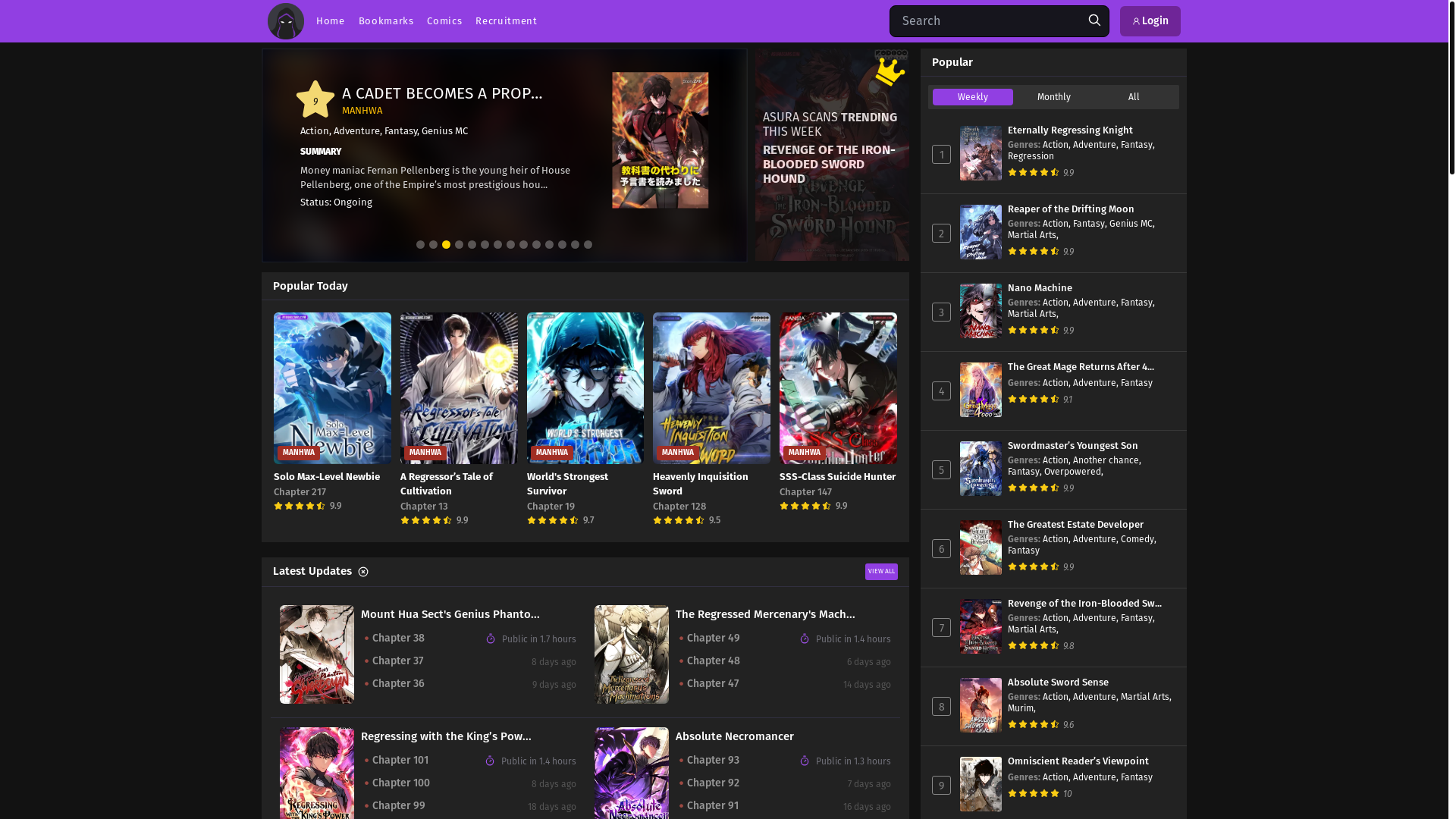 website screenshot of https://asuracomic.net/
