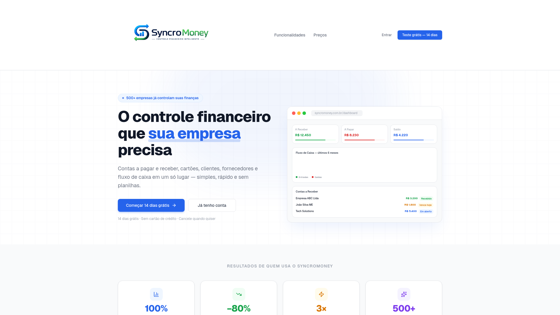 website screenshot of https://syncromoney.com.br/