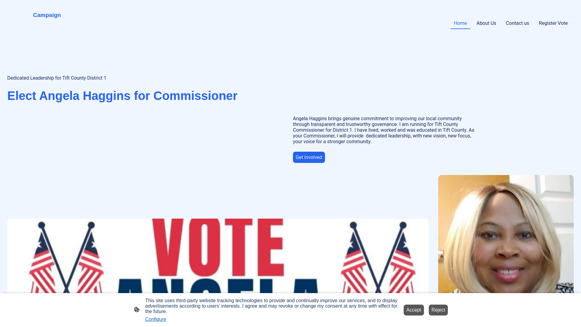 website screenshot of https://voteangelahaggins.com/