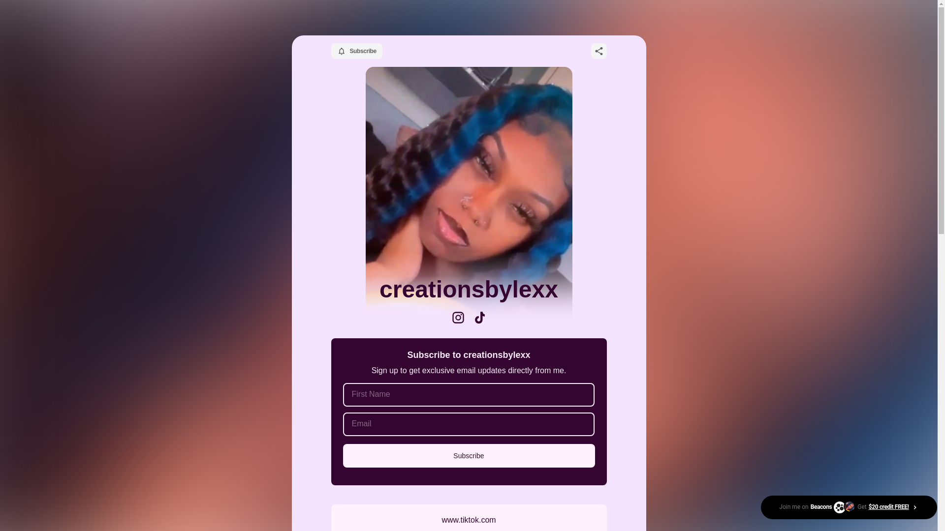 website screenshot of https://creationsbylexx.store/