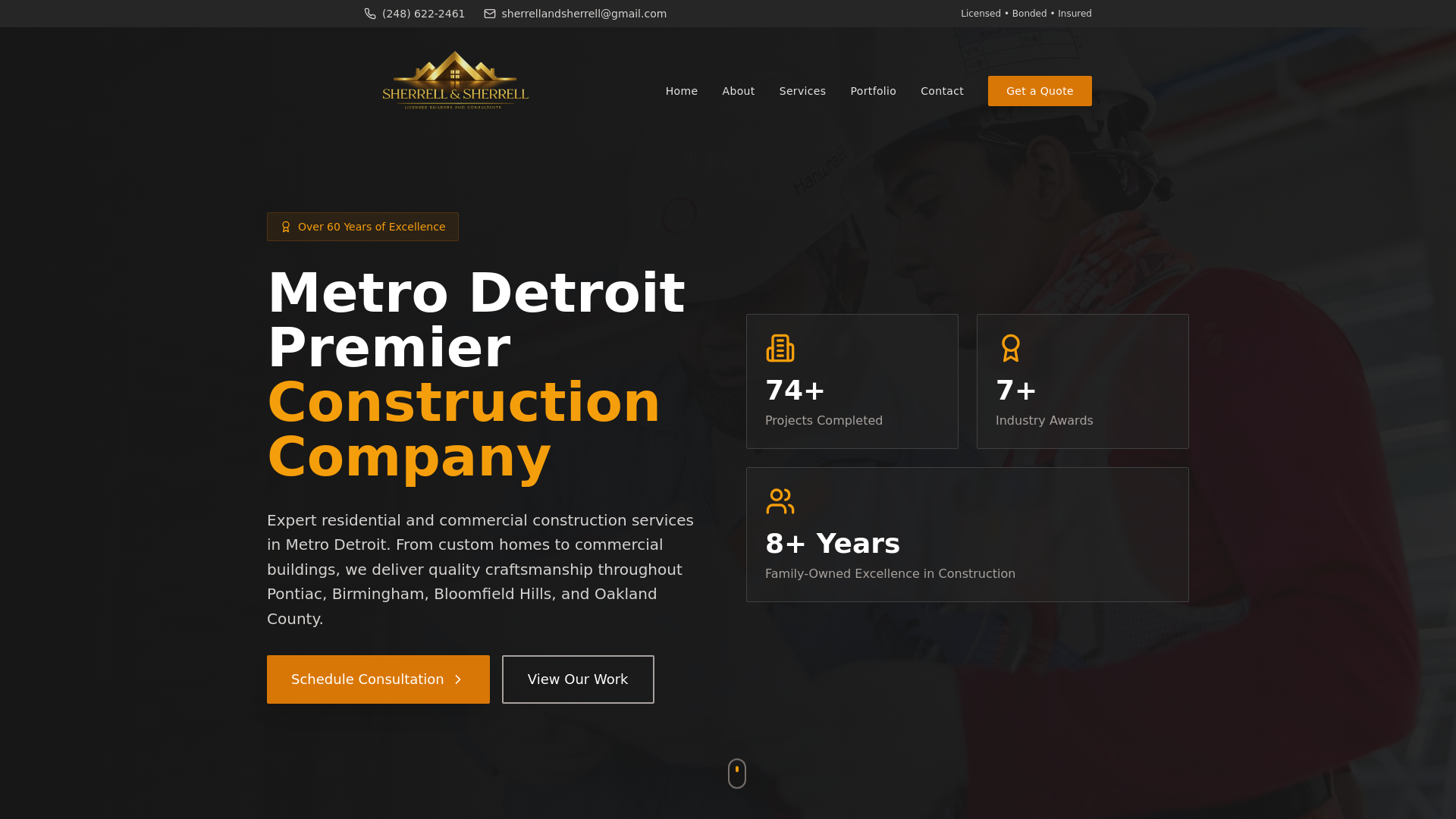 website screenshot of https://sherrellconstruction.com