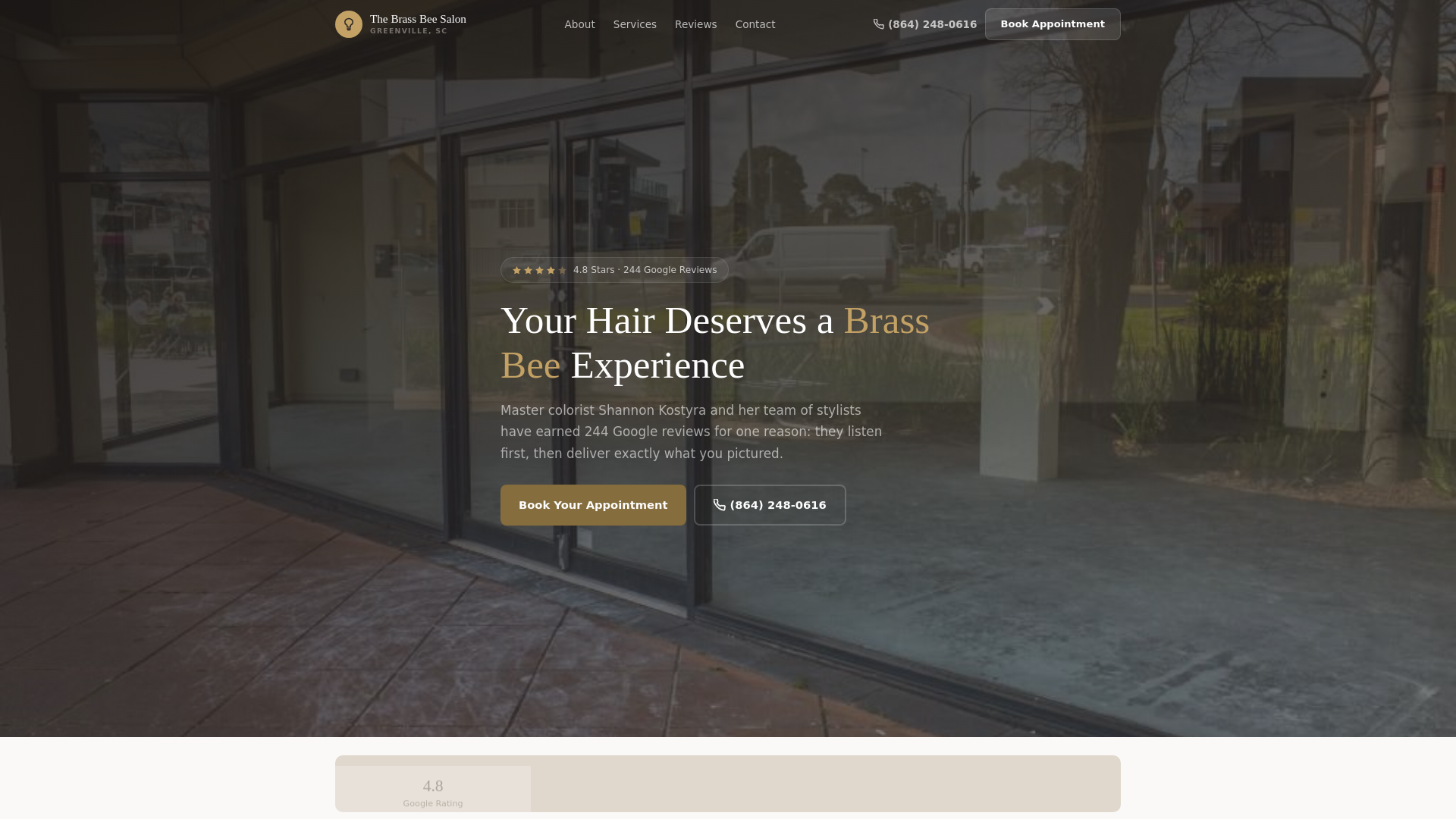 website screenshot of https://the-brass-bee-salon.pages.dev/