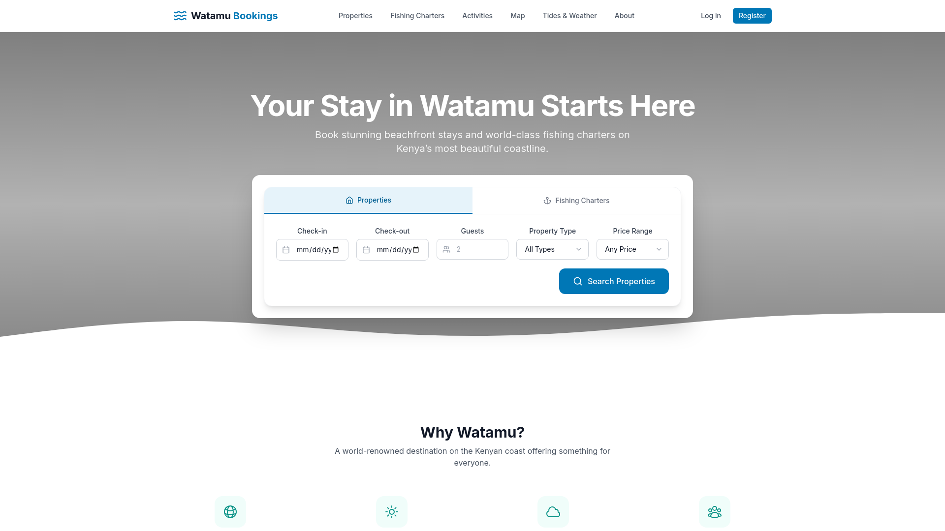 website screenshot of https://watamubookings.com/
