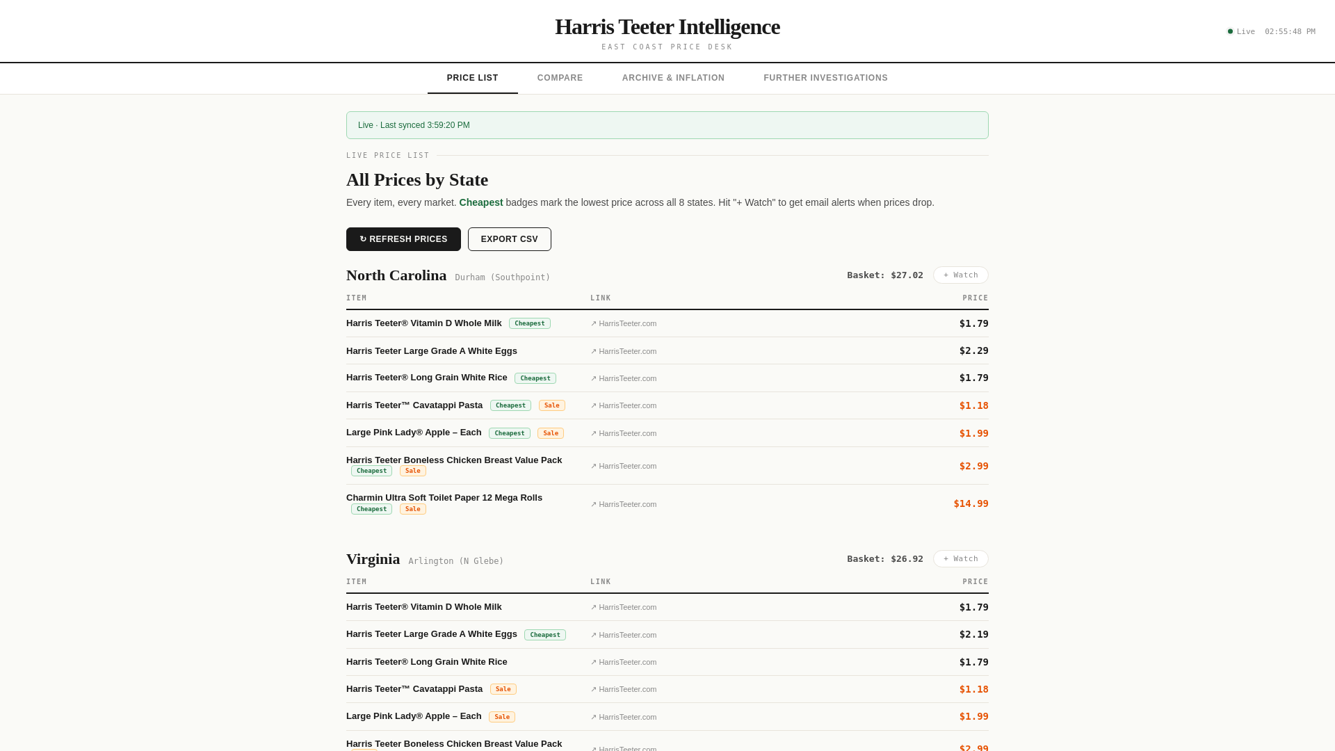 website screenshot of https://grocerypricetracker.org