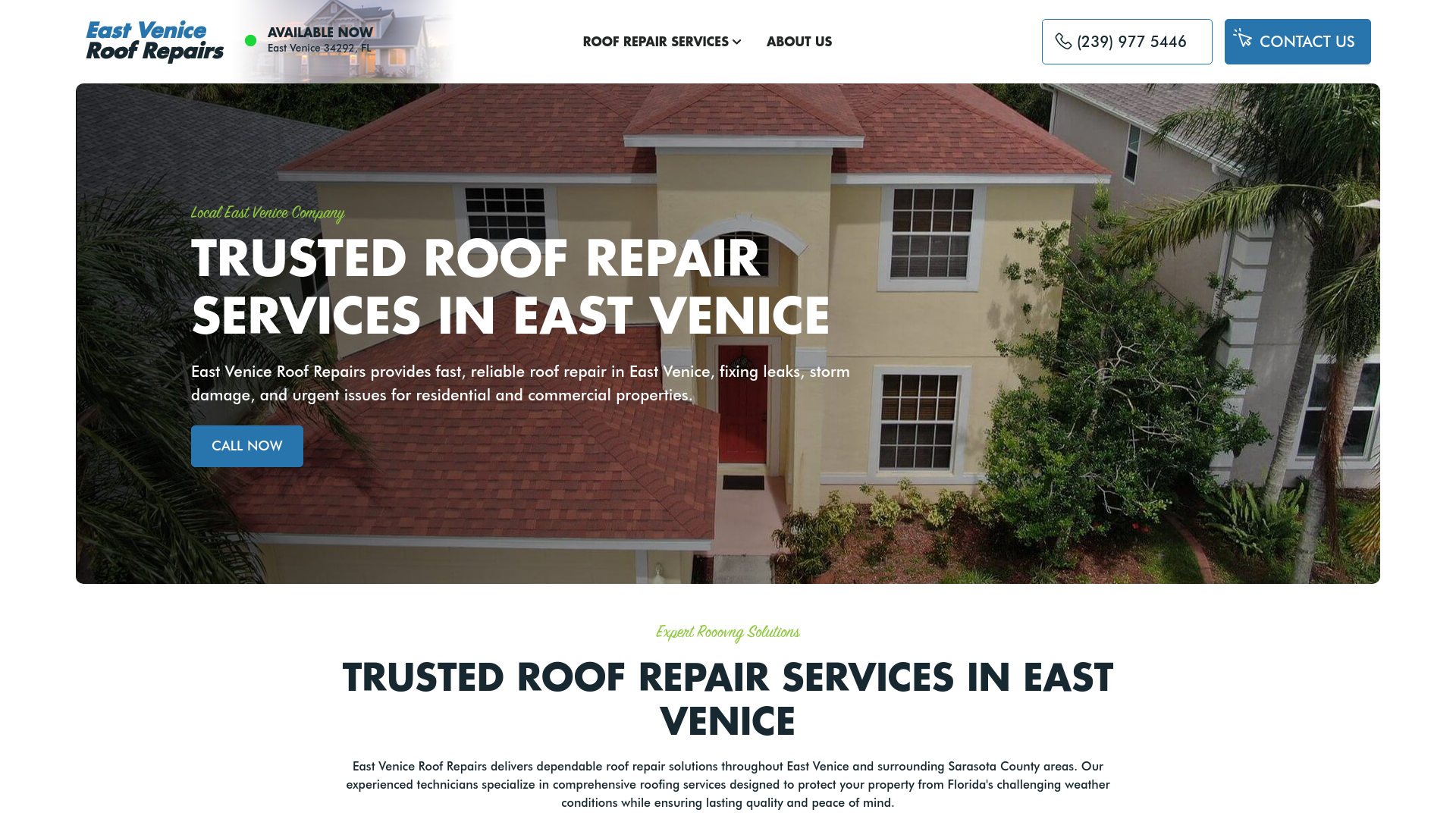 website screenshot of https://eastveniceroofrepairs.com