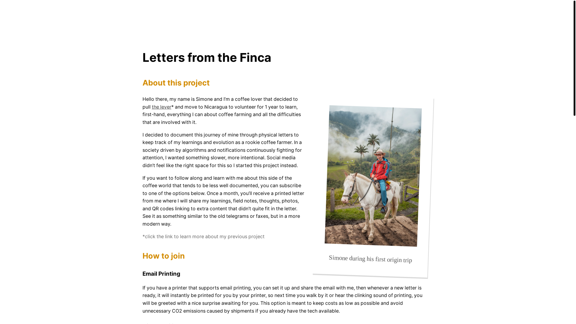 website screenshot of https://lettersfromthefinca.pages.dev/