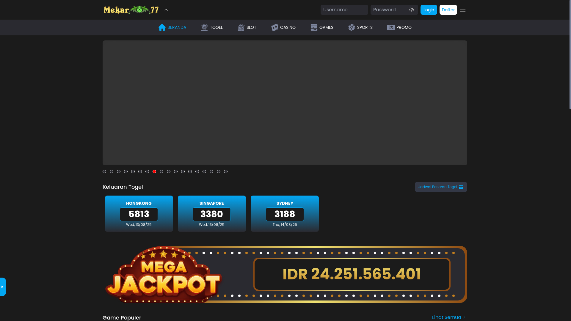 website screenshot of https://mekar77baru.ink/