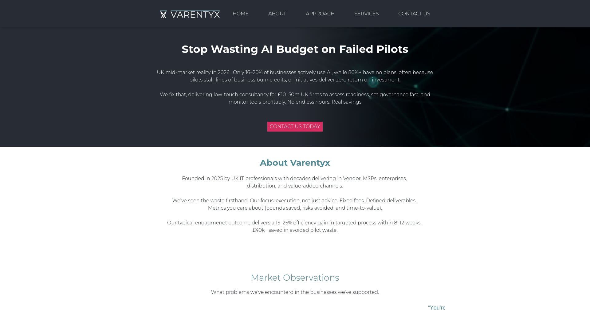 website screenshot of https://varentyx.co.uk