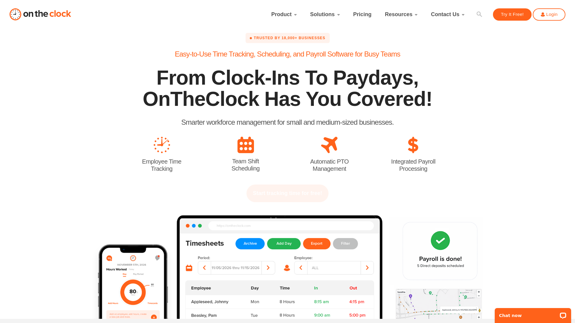 website screenshot of https://payrollontheclock.com/