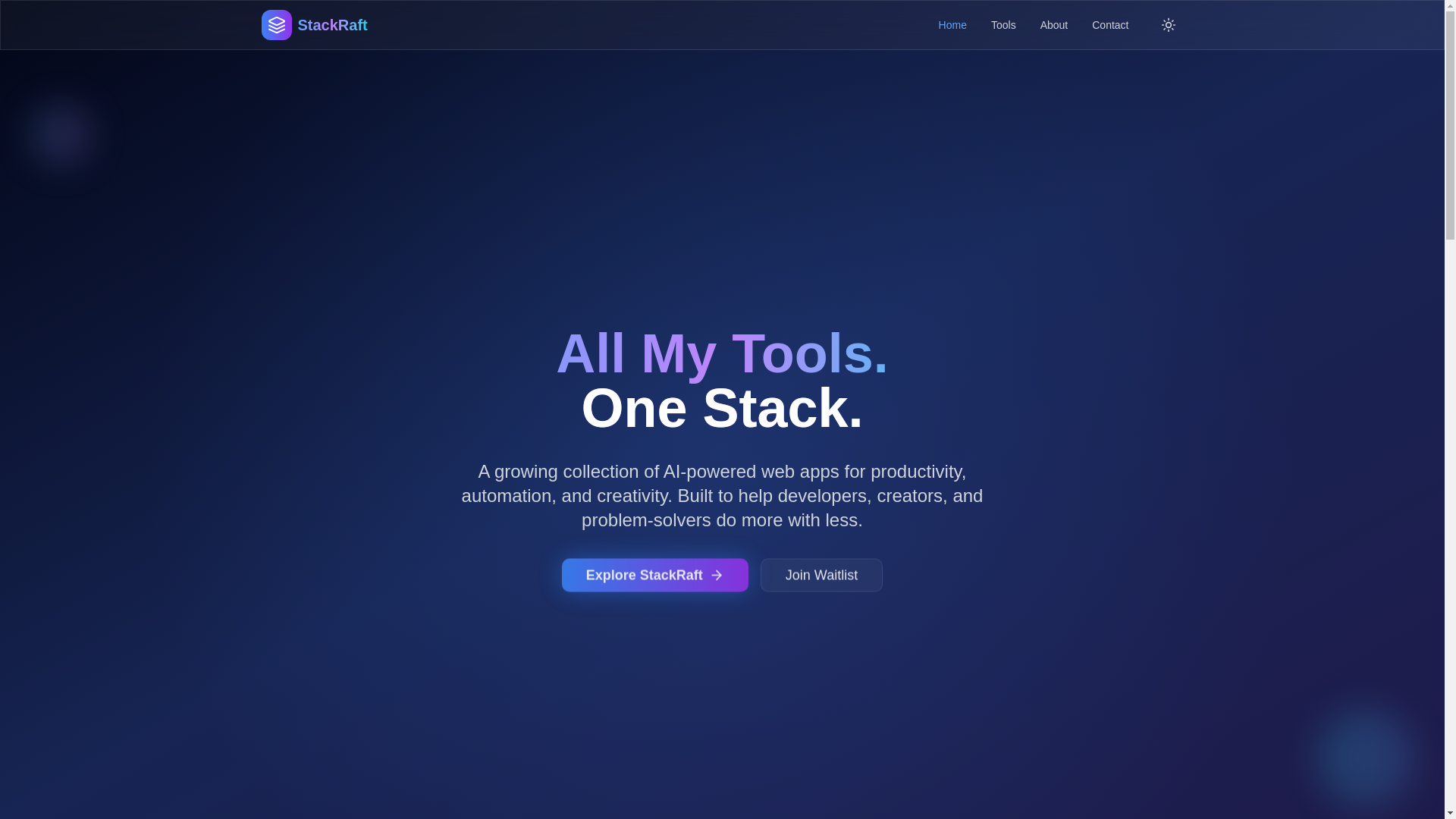 website screenshot of https://stackraft.io/