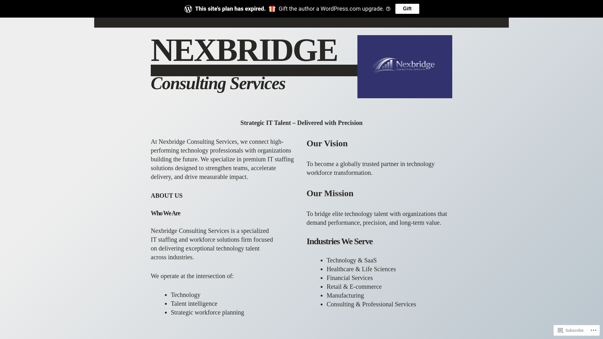 website screenshot of https://nexbridgeconsultingservices.com