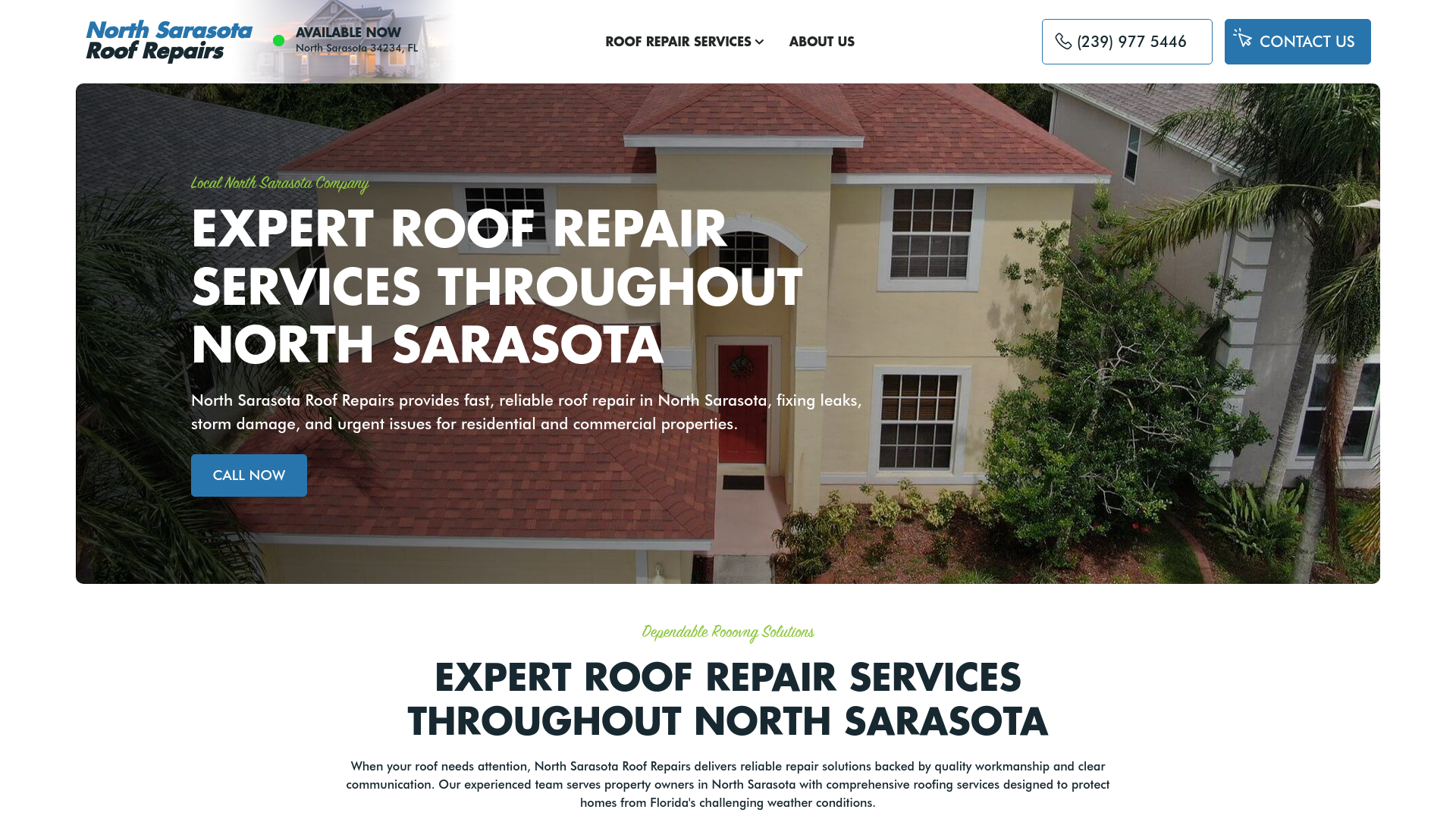 website screenshot of https://northsarasotaroofrepairs.com