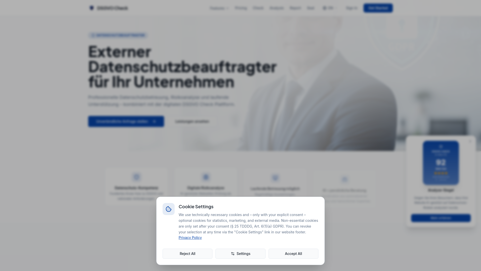 website screenshot of https://externdatenschutzbeauftragter.de/