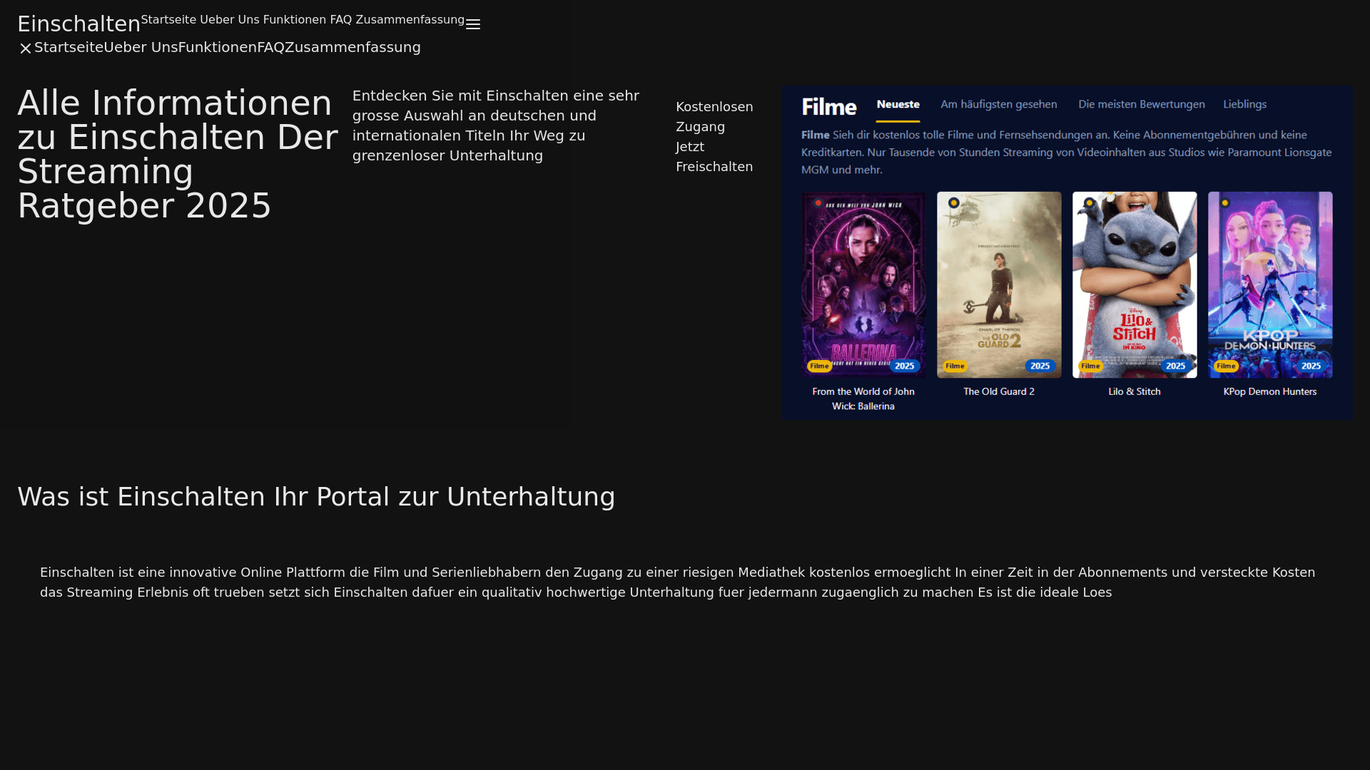 website screenshot of https://einschalten-532p.pages.dev/