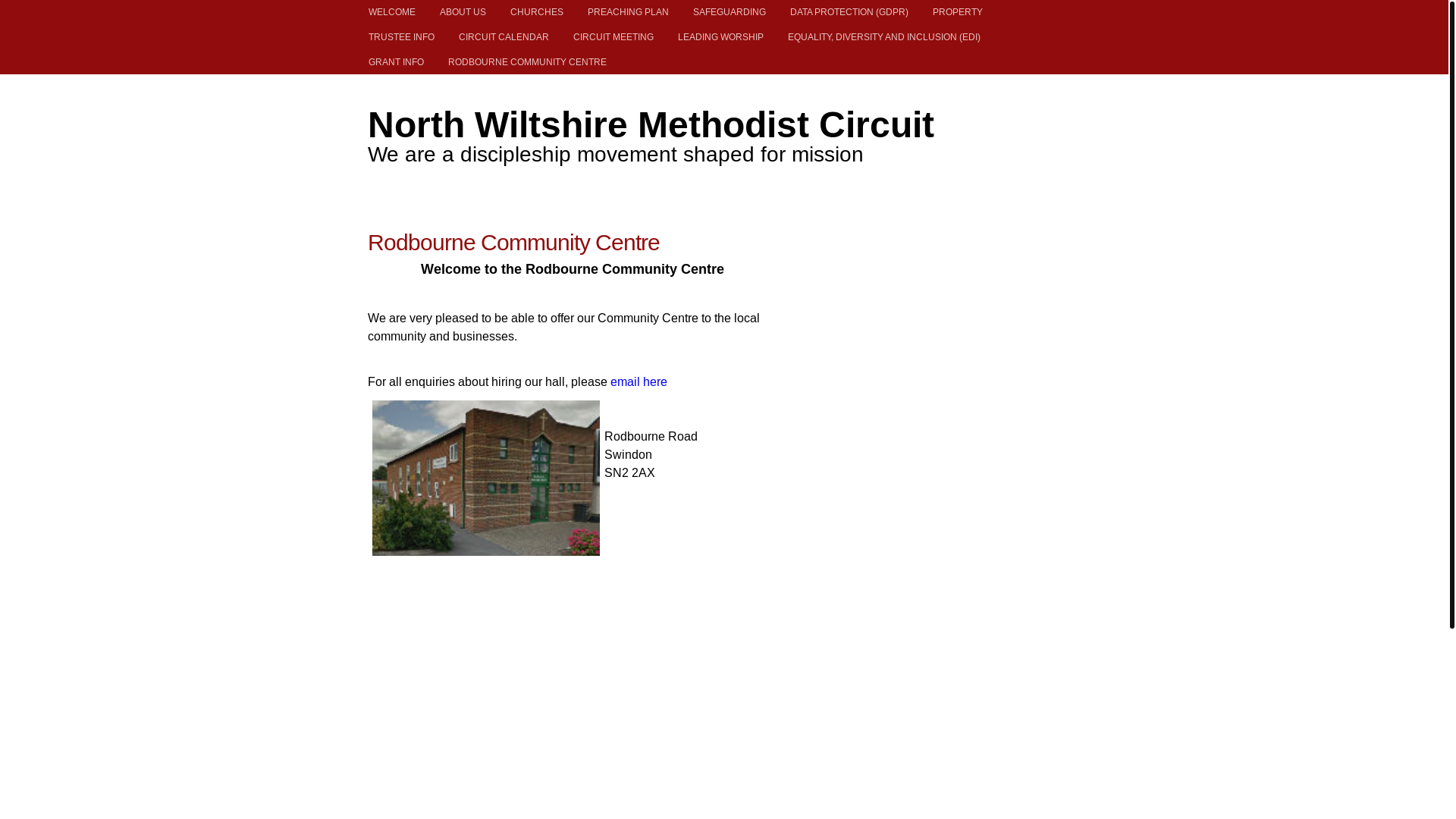 website screenshot of https://rodbournecommunitycentre.co.uk/