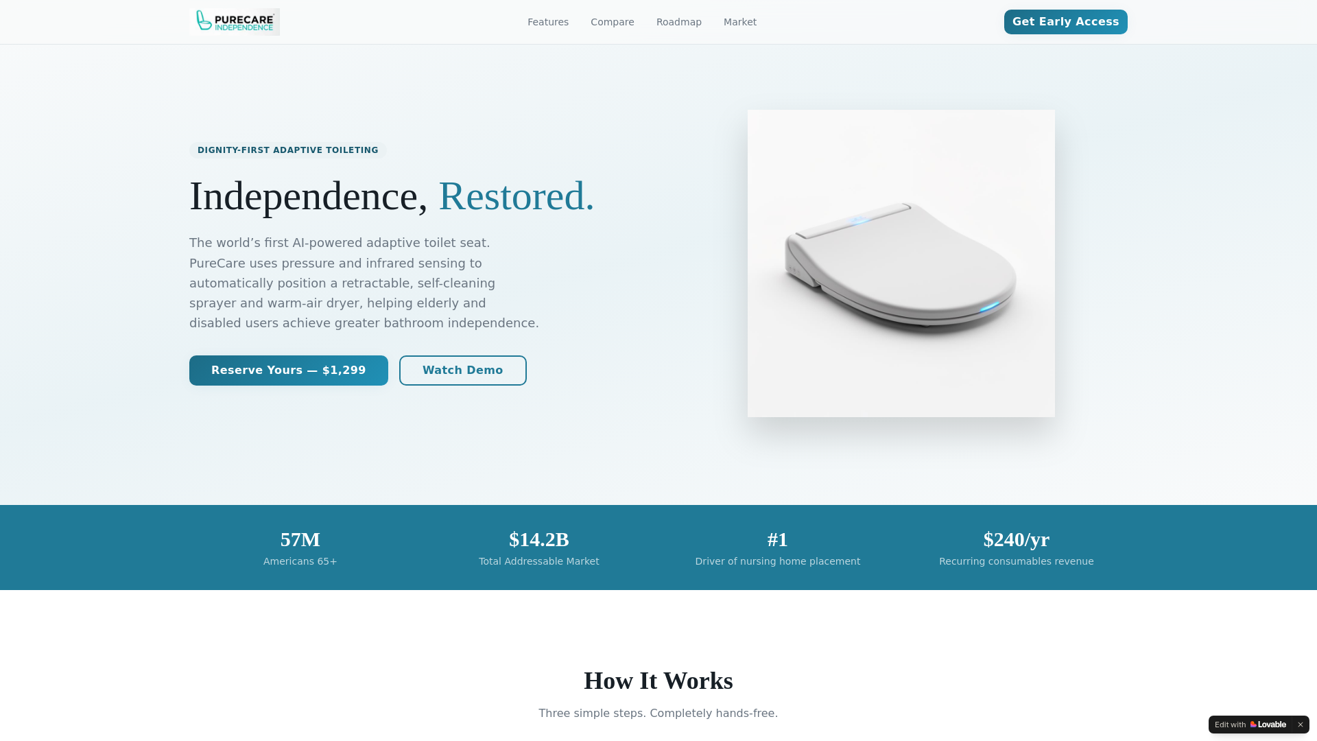 website screenshot of https://purecareindependence.com/