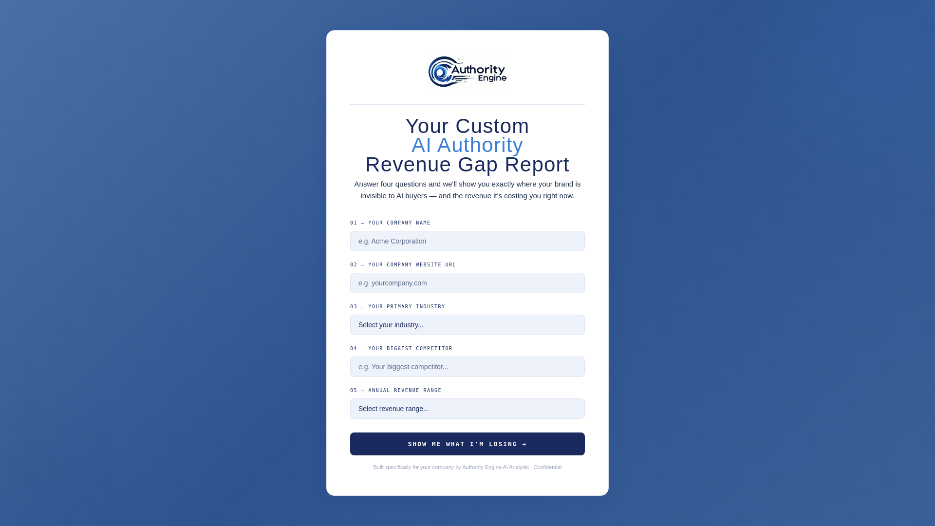 website screenshot of https://ai-authority-revenue-gap-report.com/