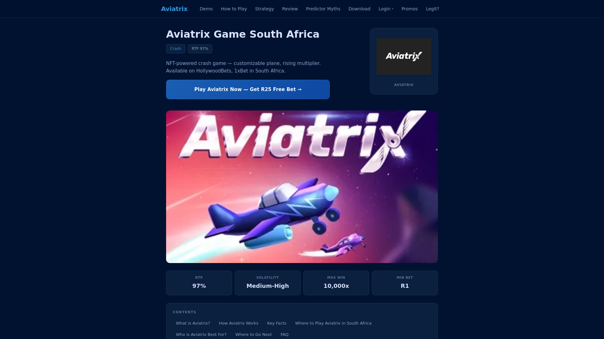 website screenshot of https://aviatrix-game.co.za/