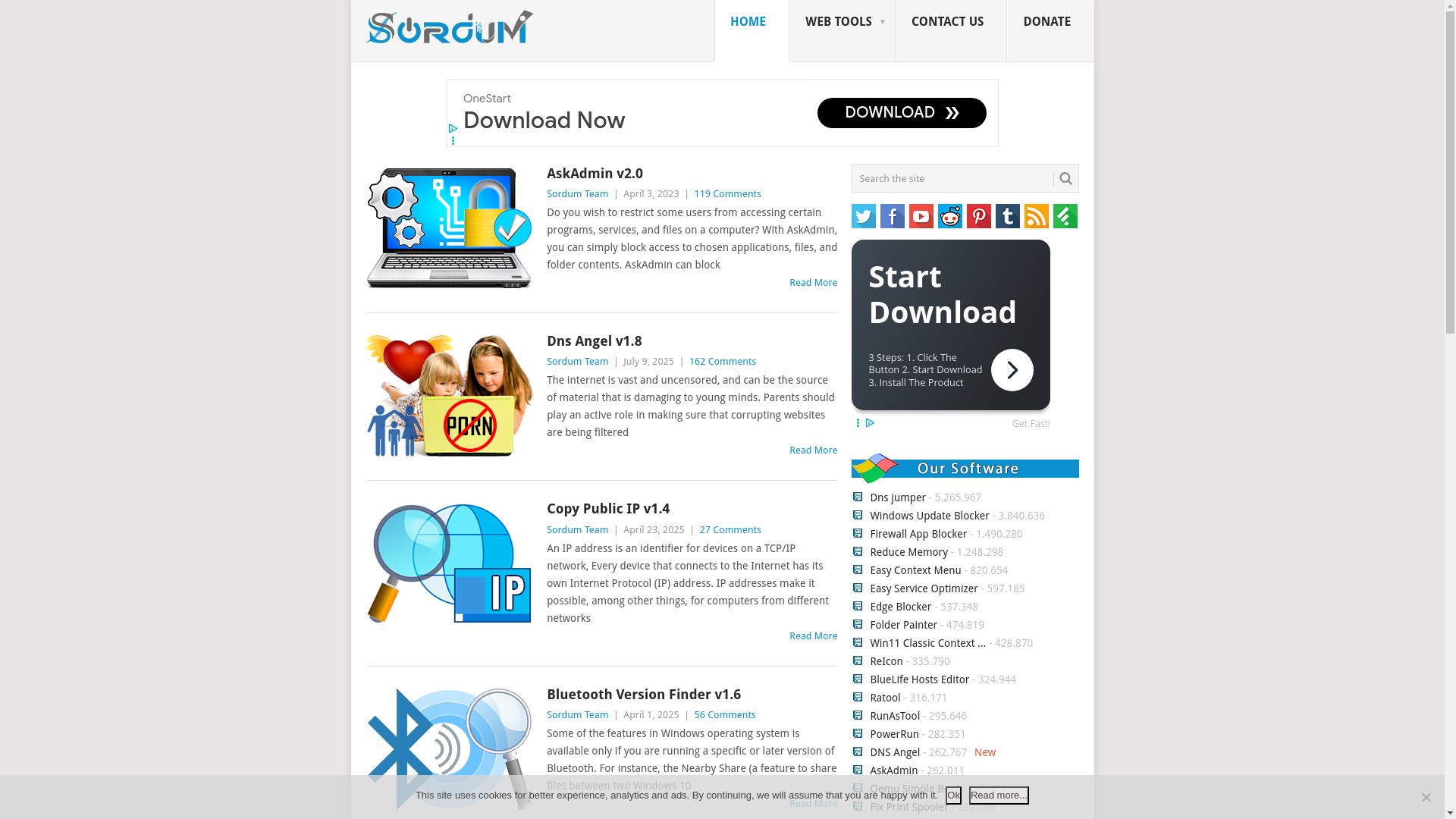 website screenshot of https://sordum.org/