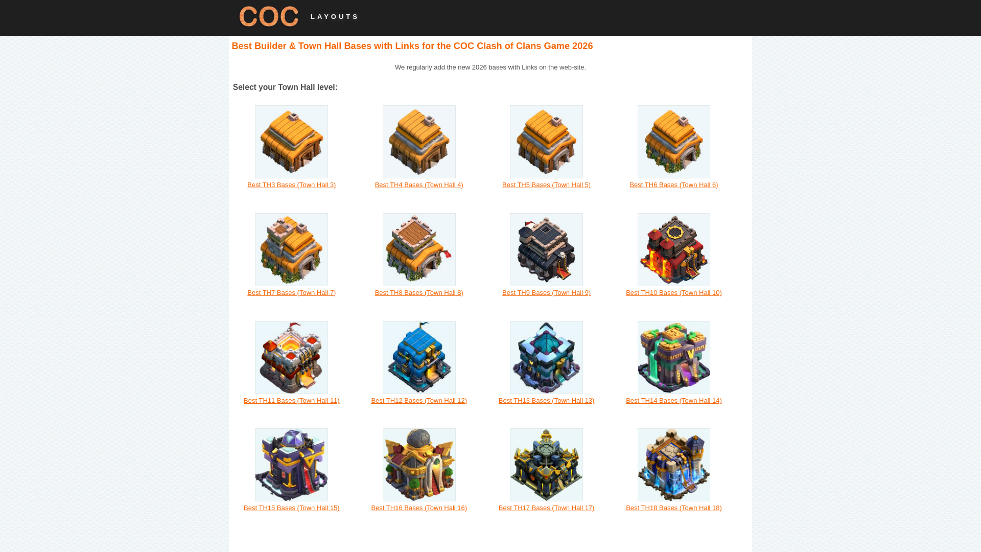 website screenshot of https://clashofclans-layouts.com