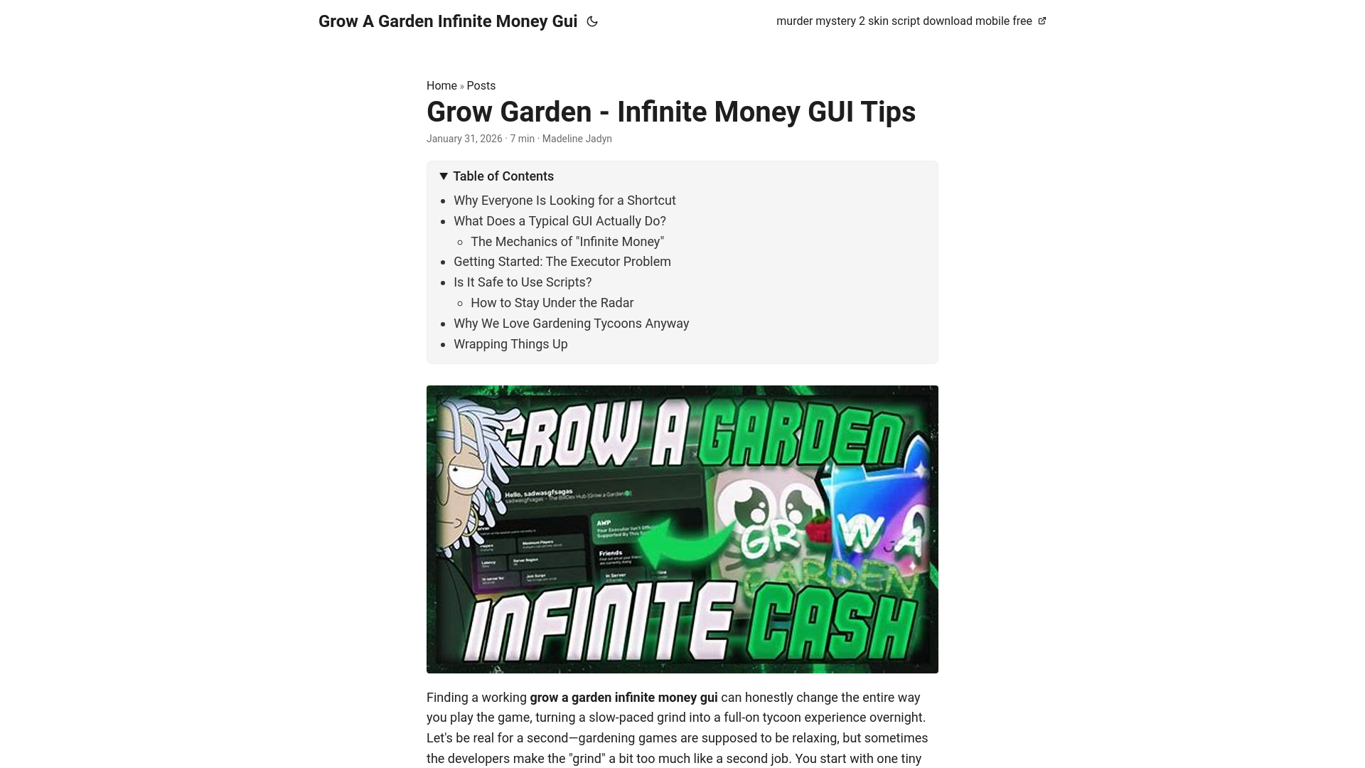 website screenshot of https://growagardeninfinitemoneygui.pages.dev/