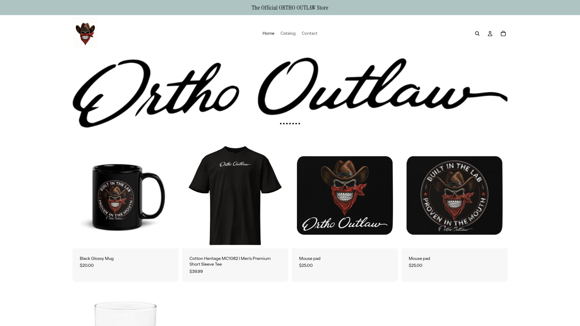 website screenshot of https://orthooutlawmerch.com/