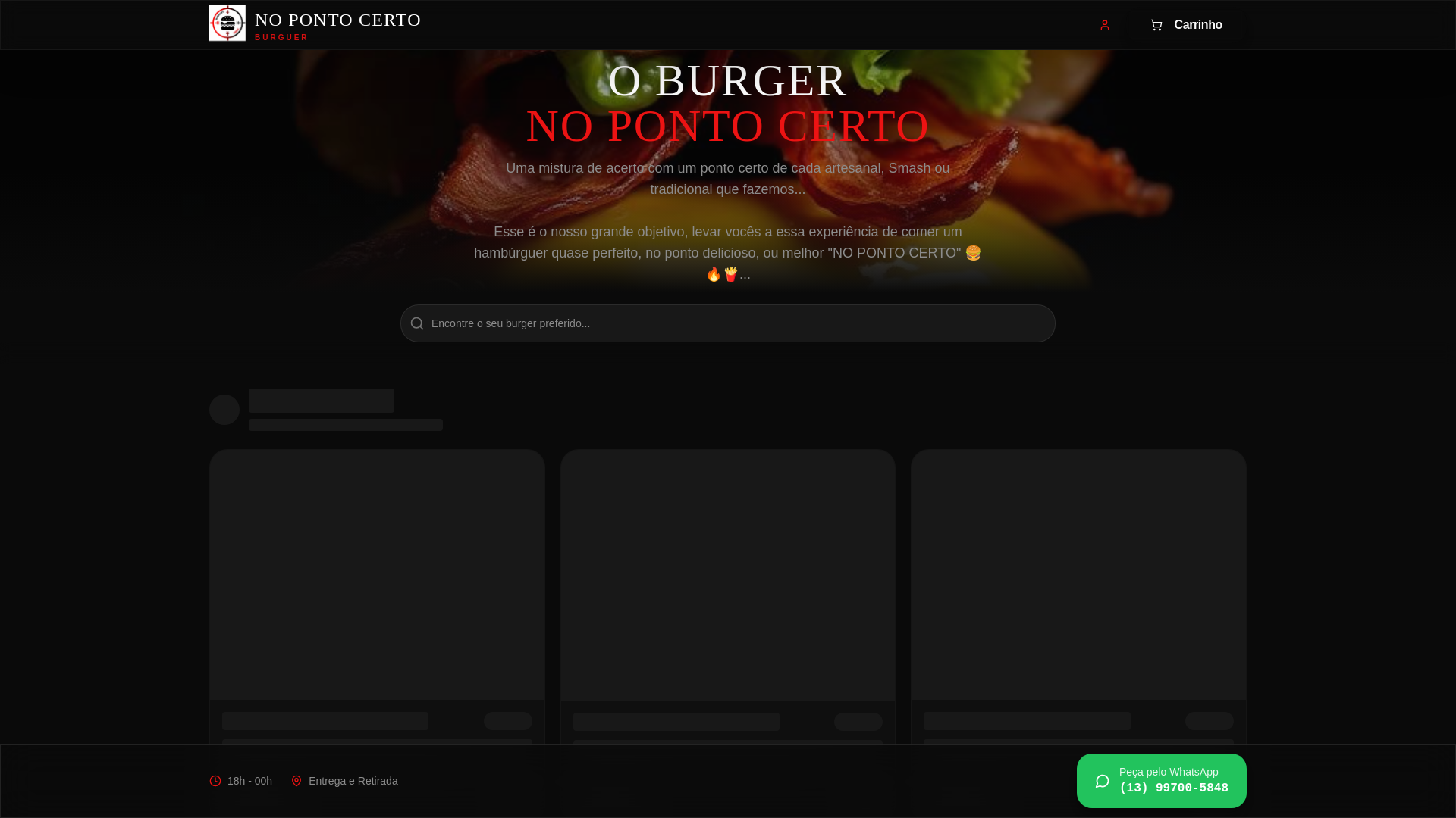 website screenshot of https://nopontocertoburguer.com.br/