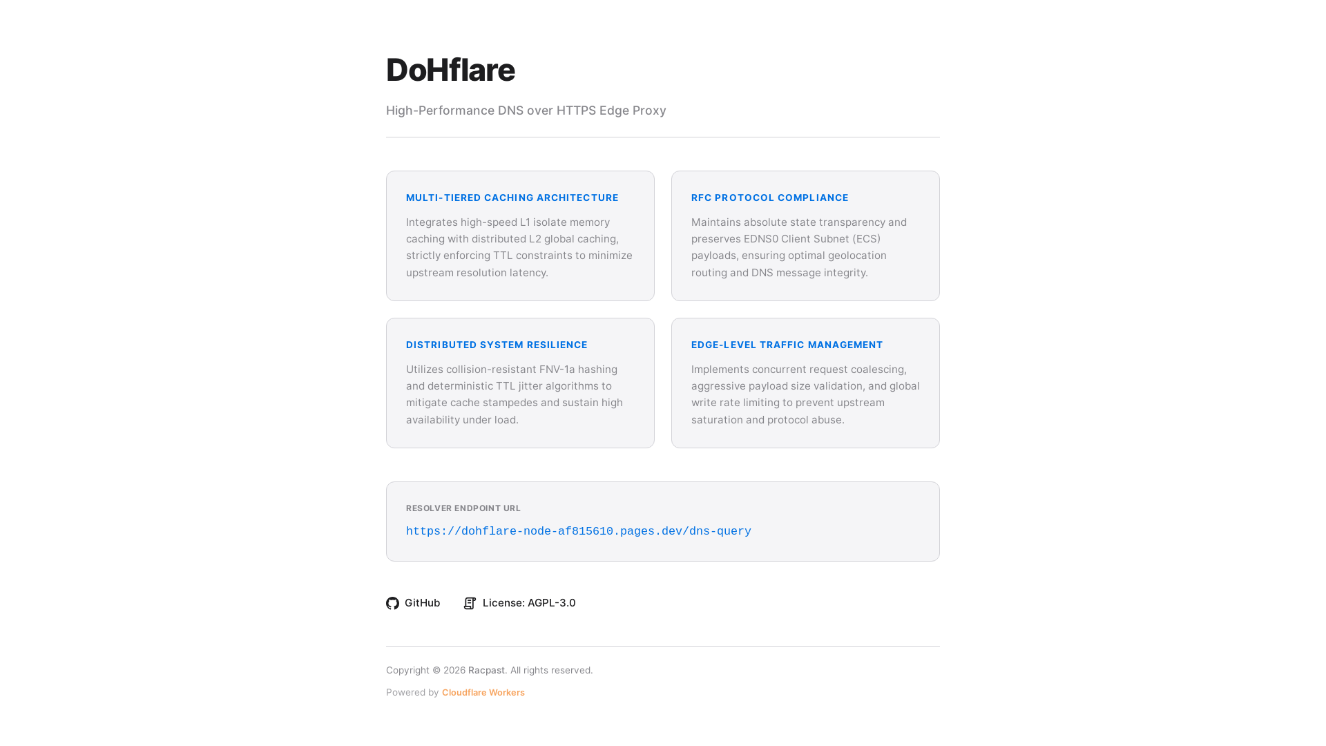 website screenshot of https://dohflare-node-af815610.pages.dev/