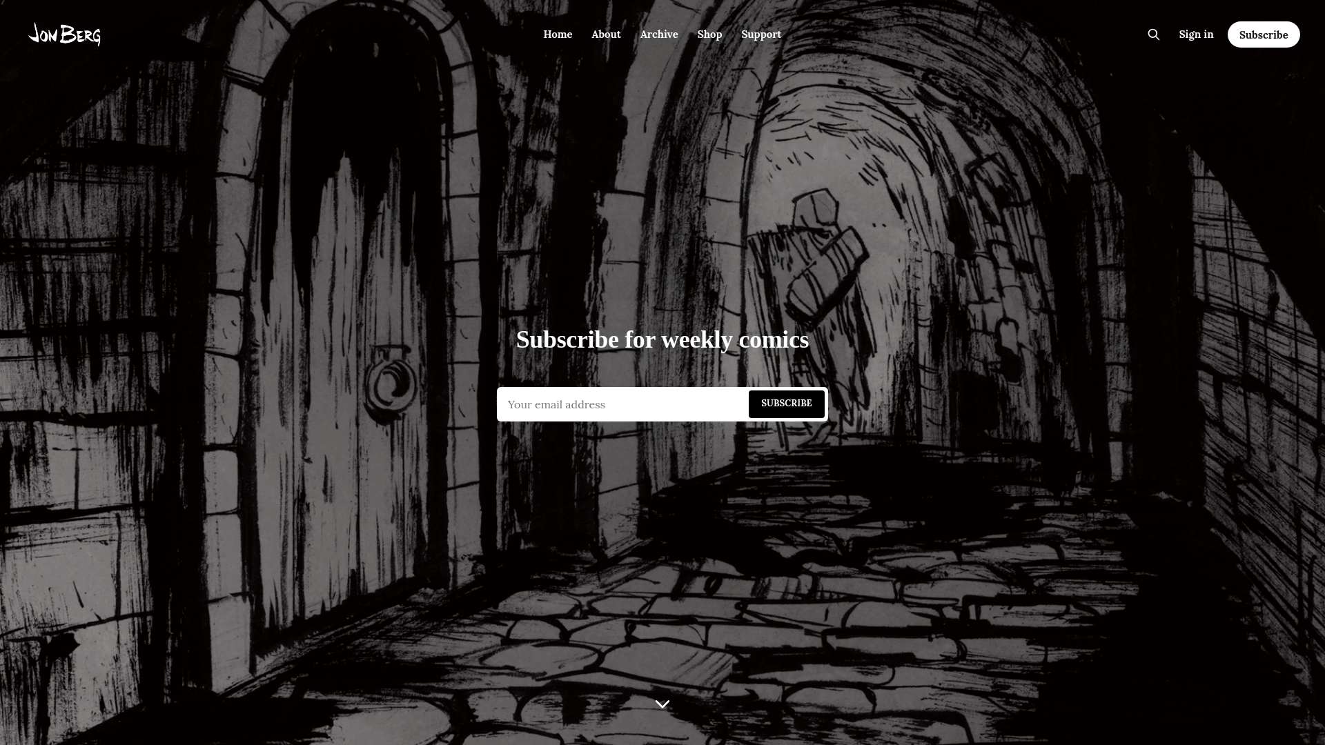 website screenshot of https://jonbergcomics.com/