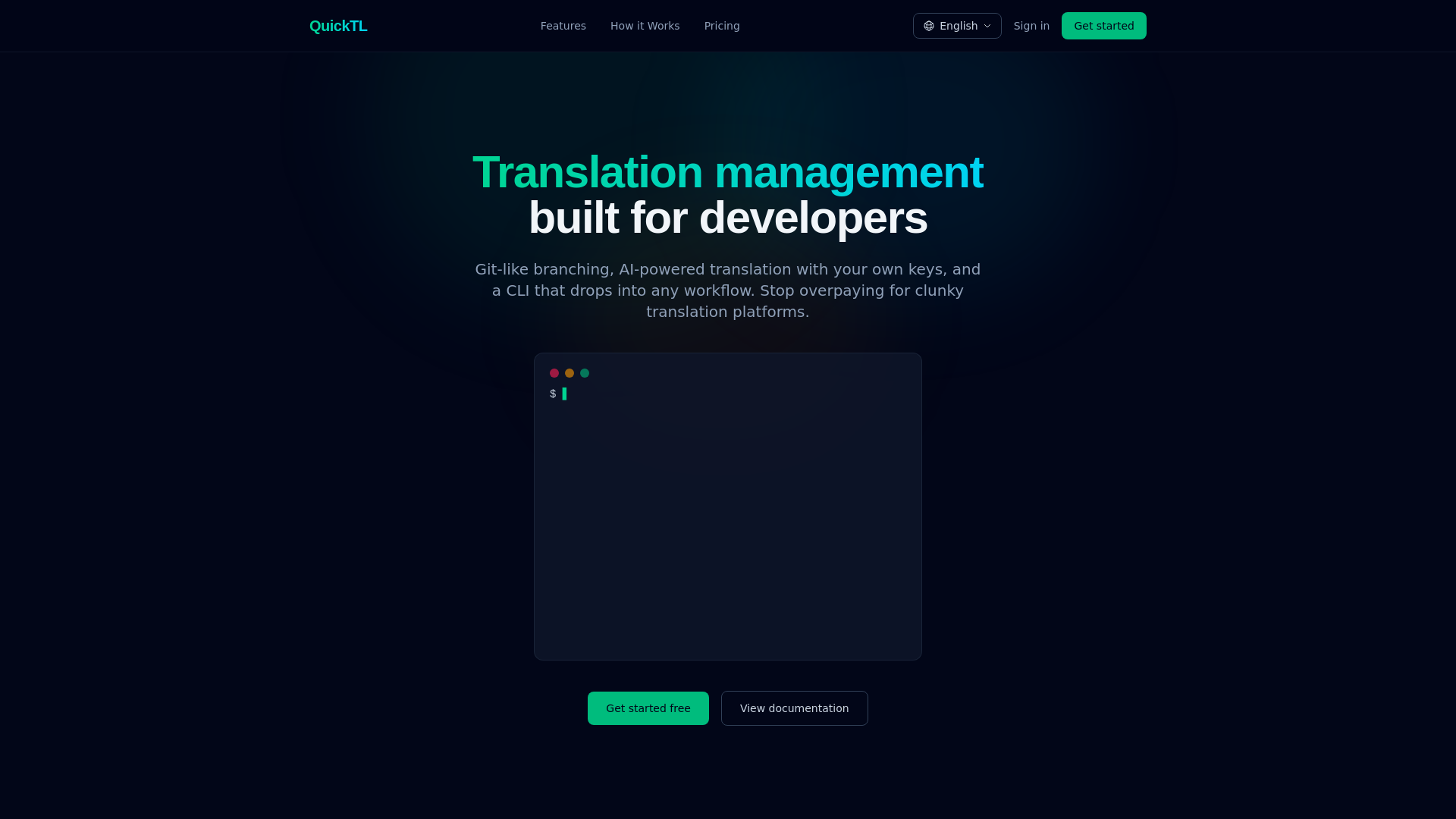 website screenshot of https://quicktl.dev/