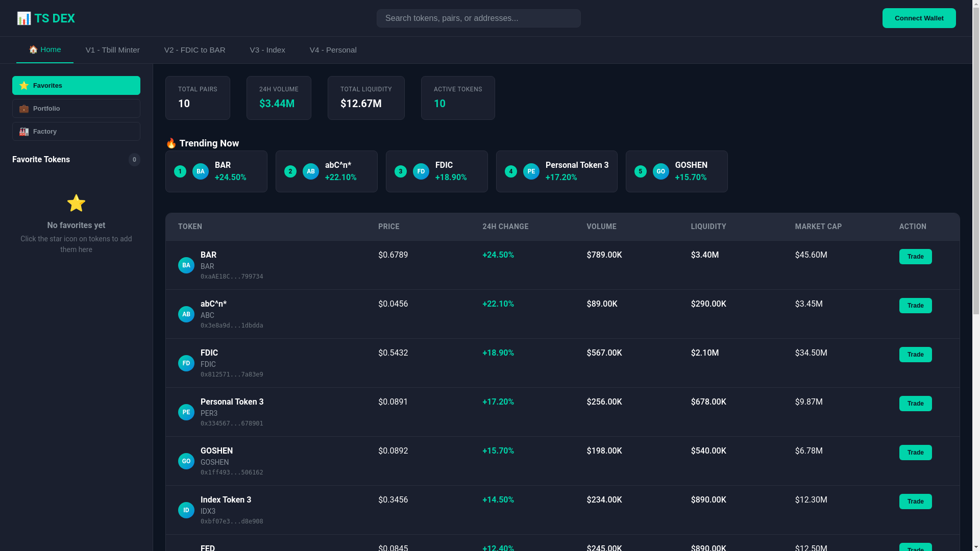 website screenshot of https://treasurytestdex.pages.dev/