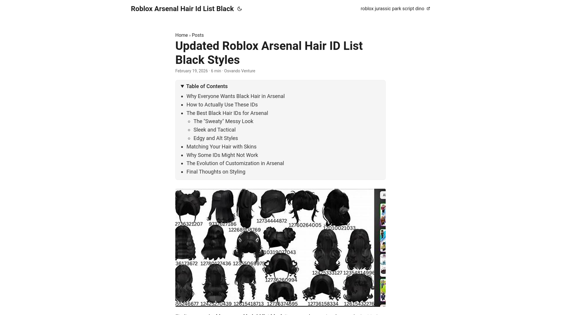 website screenshot of https://roblox-arsenal-hair-id-list-black.pages.dev/